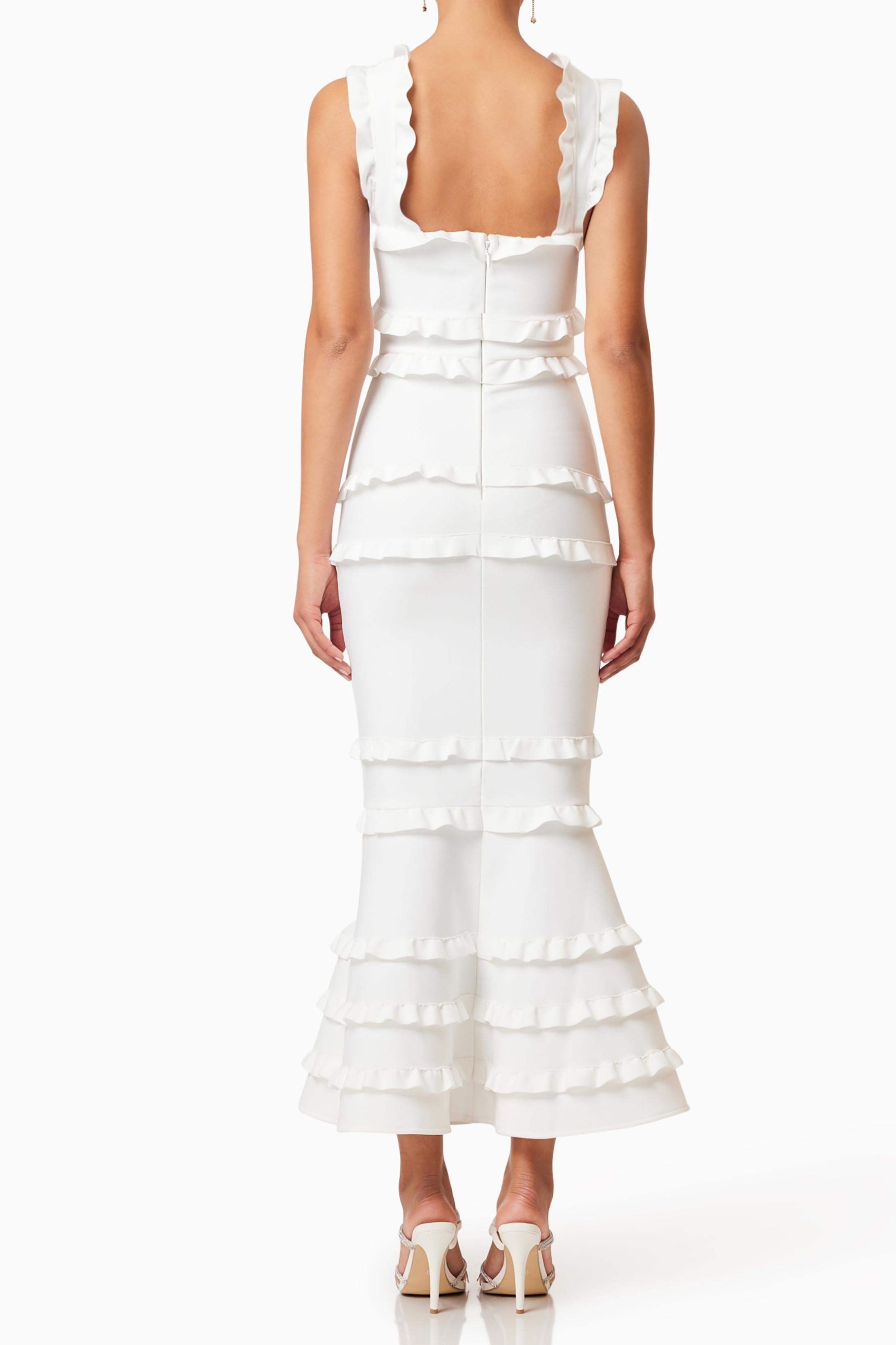 Josephine White Frill Maxi Dress - Elegant Summer Beach Wedding Party Dress for Women