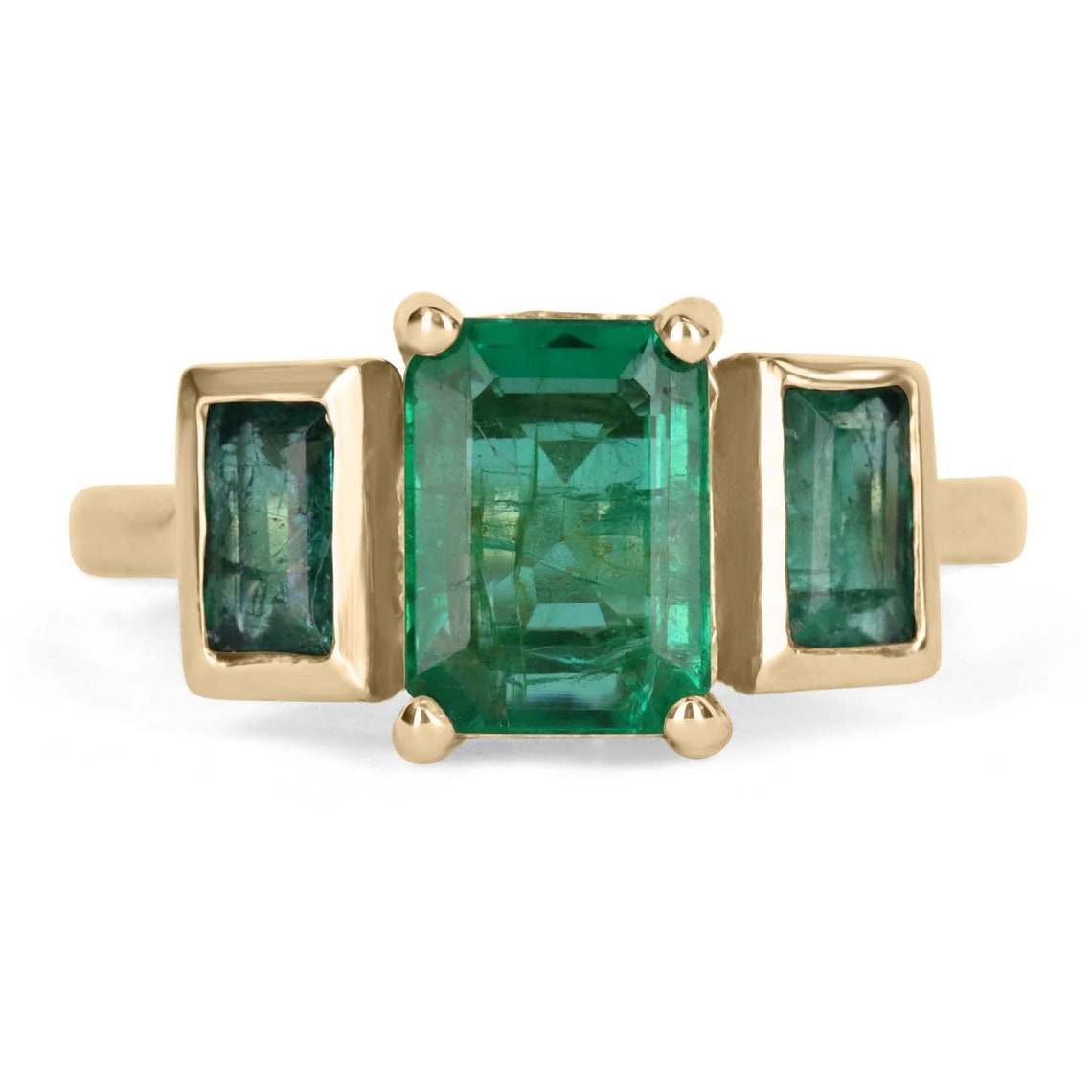 2.65tcw Dark Rich Green Emerald & Accent Gold Prong Bezel Ring 14K – Elegant Jewelry for Weddings, Anniversaries & Special Occasions