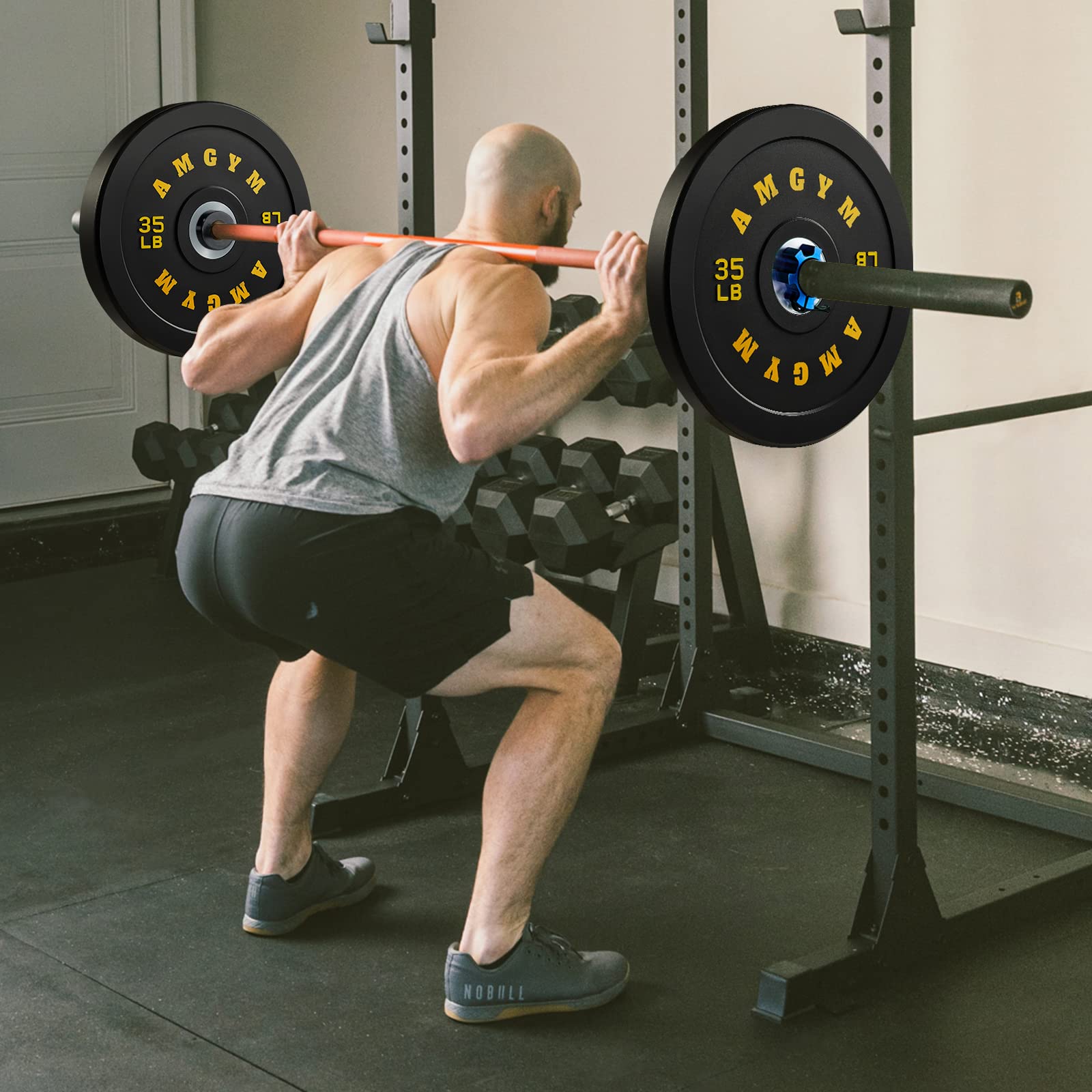 Olympic Bumper Plates 10 LB Pair - 2-inch Thick Color Coded Weight Plates with Steel Hub - High Density Rubber Gym Weights for CrossFit, Powerlifting & Home Workouts