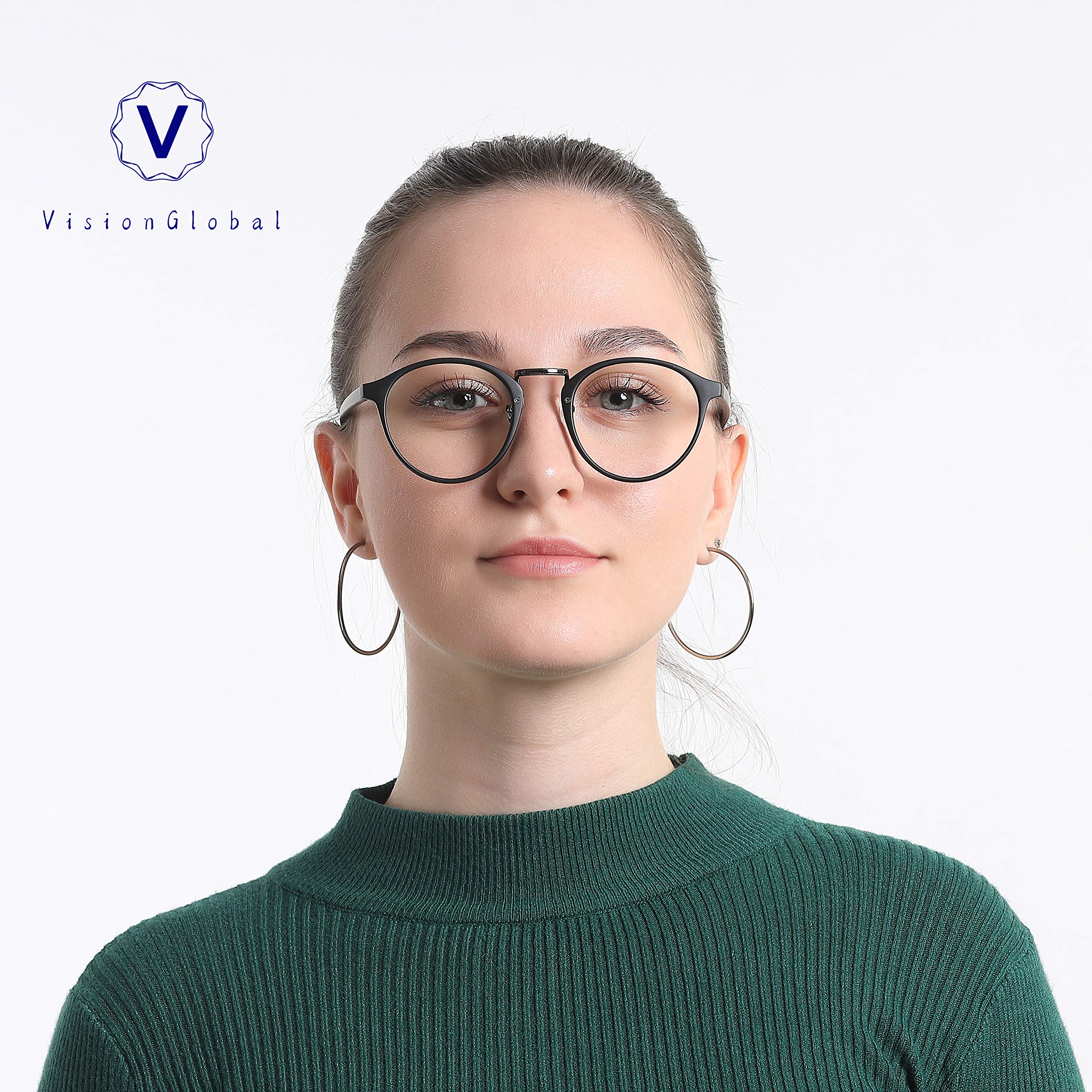 VisionGlobal Blue Light Blocking Glasses for Women & Men - Anti Eyestrain Computer Glasses with Stylish Oval Frame for Screen Time, Gaming, Reading & Office Work