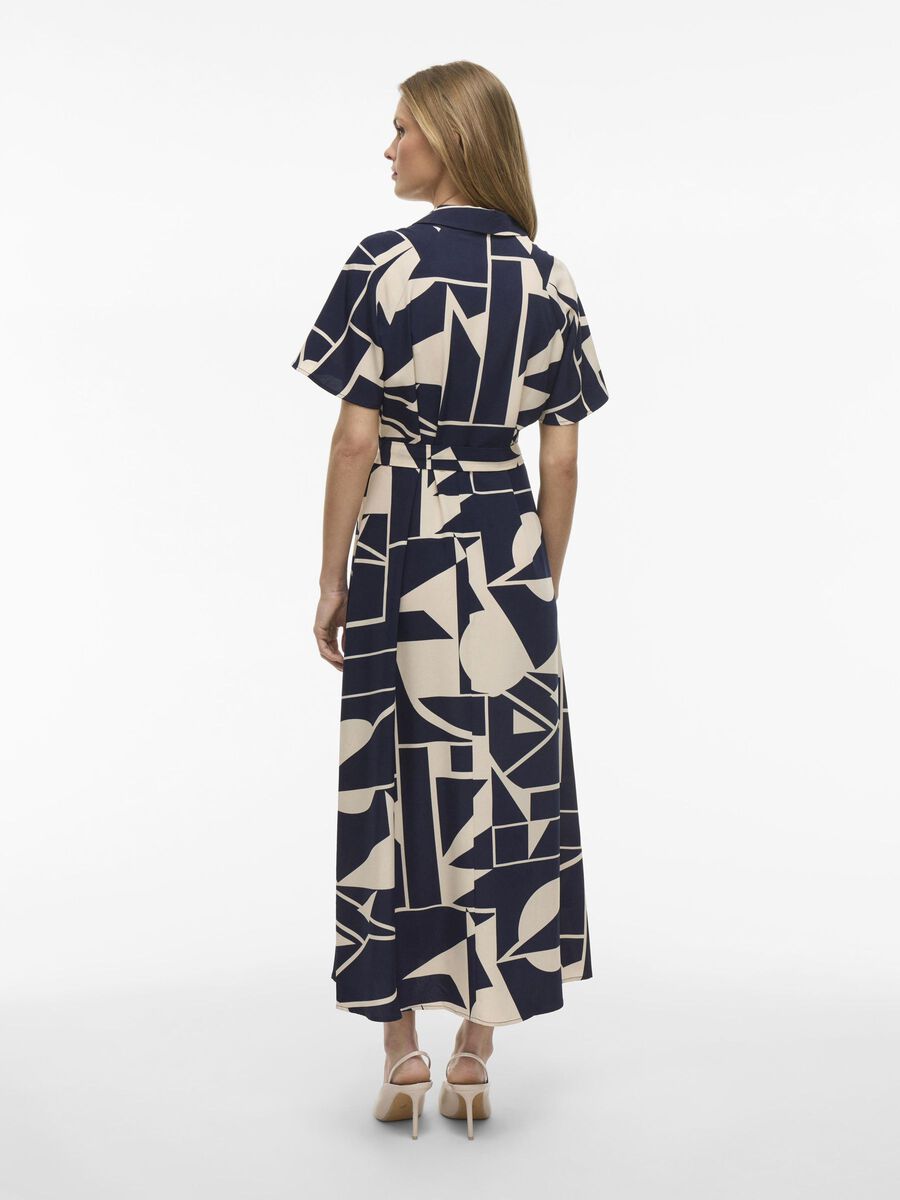 Eve Midi Shirt Dress for Women - Navy & Birch Floral Print - Casual Summer Dress for Beach, Office & Date Night