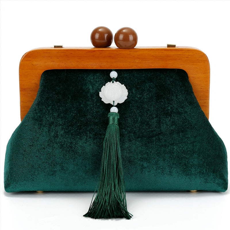 Stylish Green Shoulder Crossbody Bag with Wooden Handle - Perfect for Parties, Weddings & Everyday Use