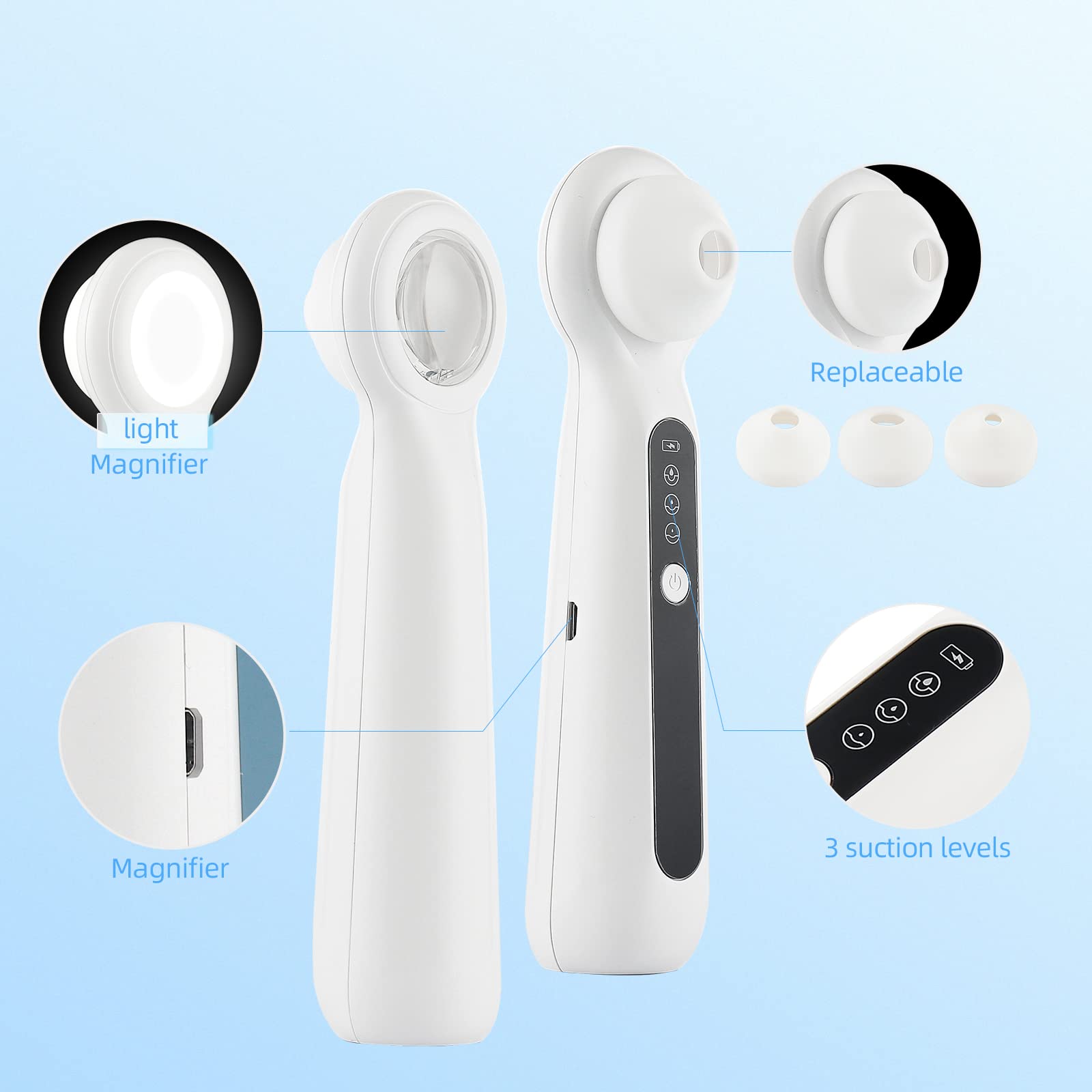 ForeverLily Blackhead Vacuum Remover - Professional Nose Pore Cleaner with Magnifier & LED Light - Facial Blackhead Extractor Tool for Deep Cleansing - Perfect for Home Spa & Skincare Routine