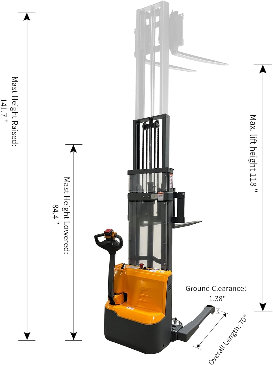 Apollolift A 3035 Electric Walkie Stacker Forklift - 2640 lbs Capacity, Lithium Battery Powered, Straddle Legs Design, 118