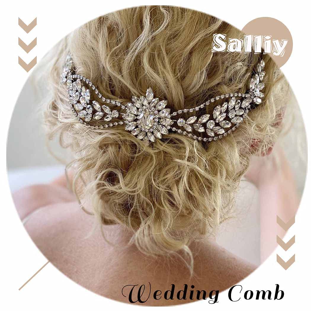 Blue Leaf Bridal Hair Comb with Rhinestones - Wedding Hair Accessories for Women & Girls (Formal Occasions)