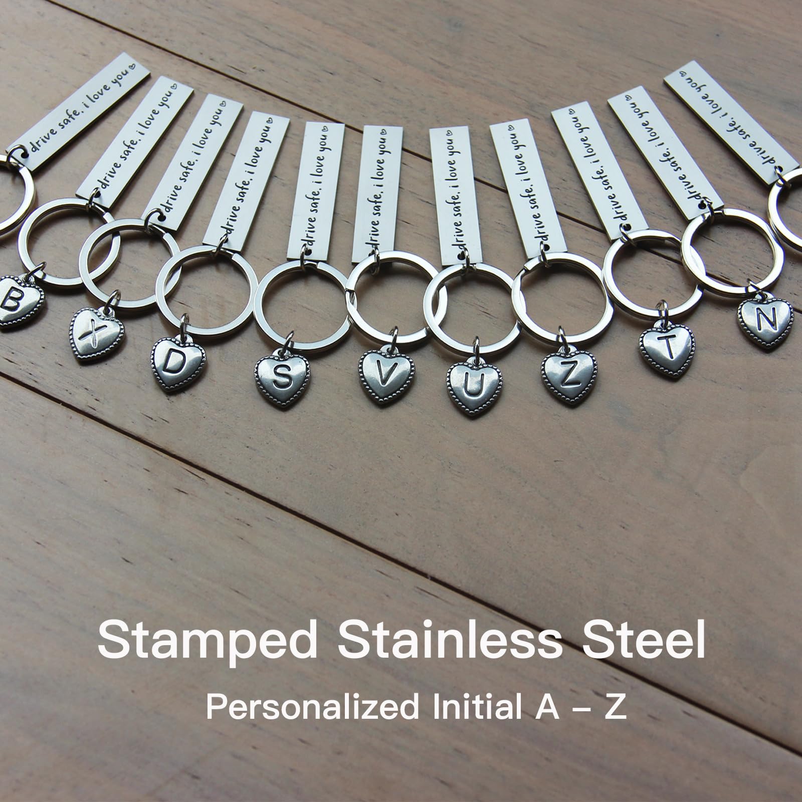 Personalized Stainless Steel Keychain - Custom Initial Drive Safe Key Chain Gift for Boyfriend, New Driver, Valentine's Day | Durable Stamped Metal Key Ring for Car Keys, First Car Present, I Love You Message
