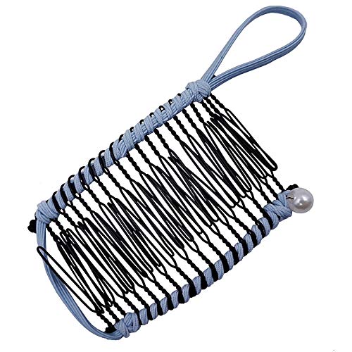 Vintage Double Stretchable Hair Clip with 20 Teeth Comb - Blue Hair Accessory for Women & Girls - Perfect for Updos, Ponytails & Styling (One Size)