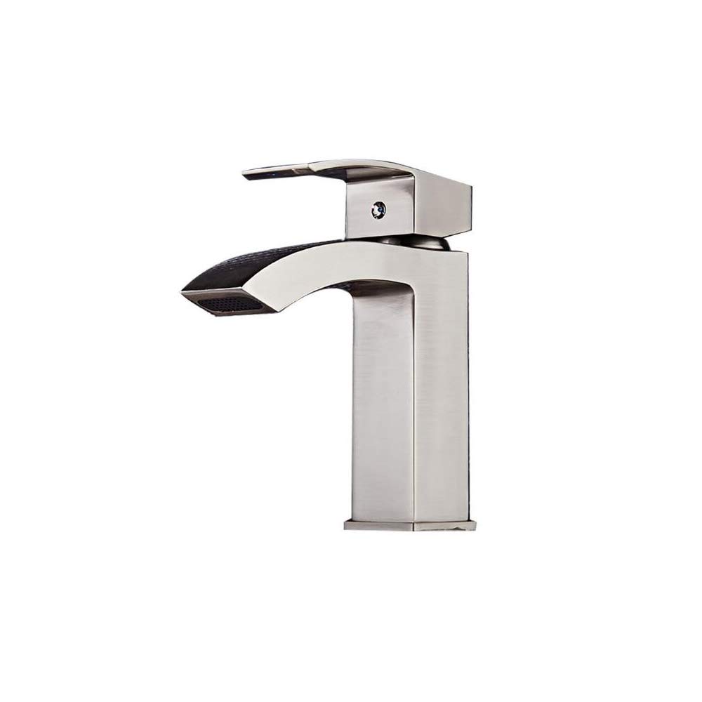 Modern Single Handle Bathroom Sink Faucet - Brushed Nickel One Hole Deck Mount Lavatory Faucet (Model FC1030) for Bathroom, Powder Room & Guest Bath Renovation