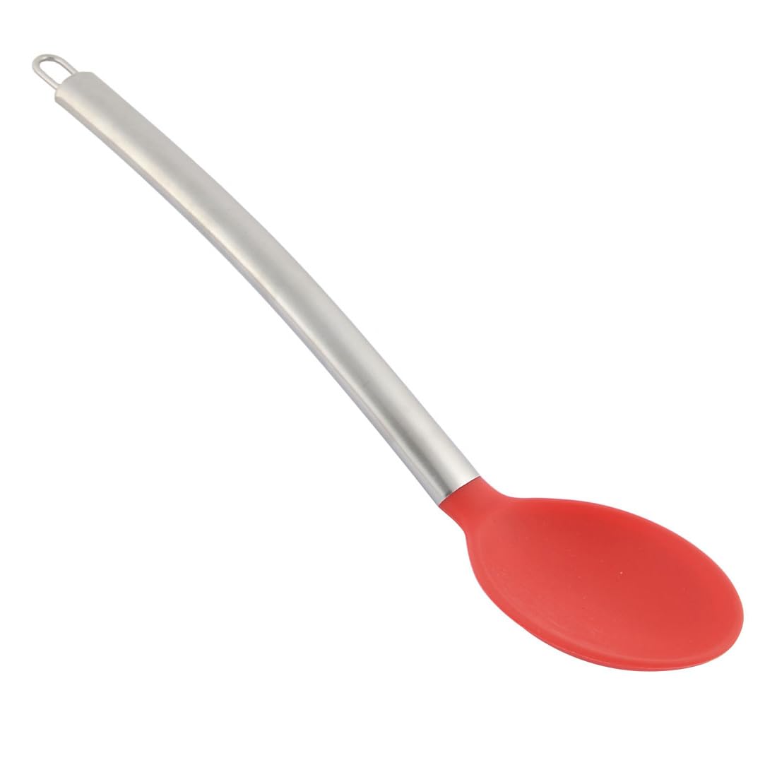 uxcell Silicone Covered Kitchen Soup Spoon - Heat Resistant Cooking Ladle with Red Handle & Silver Tone - Perfect for Serving Soups, Stews, and Sauces