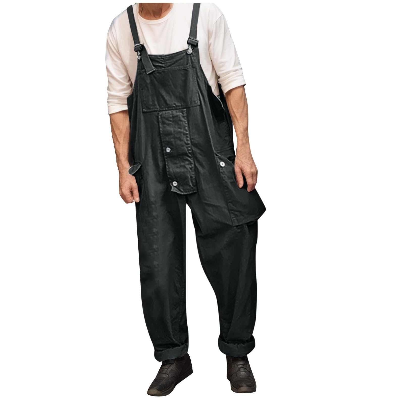 BIISDOST Men's Relaxed Fit Denim Dungarees Jumpsuit with Pockets - Casual Workwear, Beach Outfit & Street Fashion for Everyday Wear