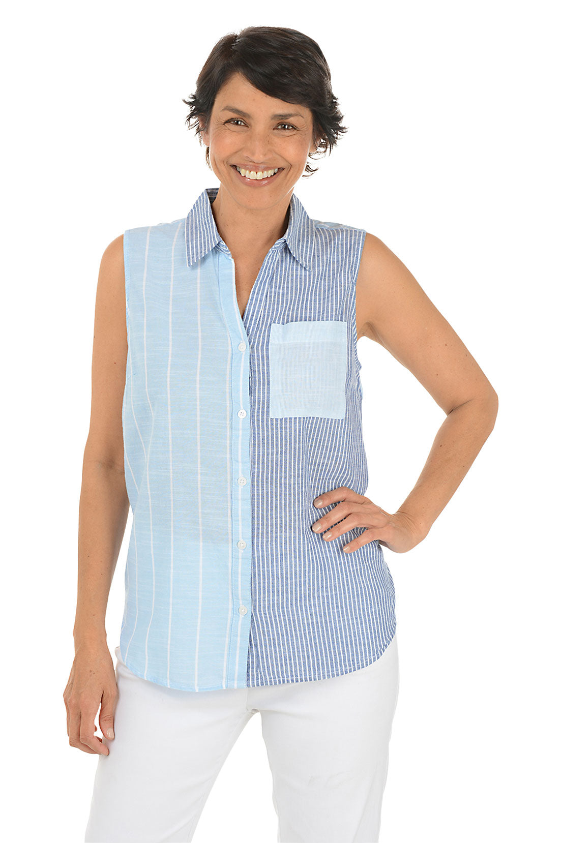 Colorblock Striped Cotton Sleeveless Shirt for Women - Summer Casual Tops, Beachwear & Vacation Outfit