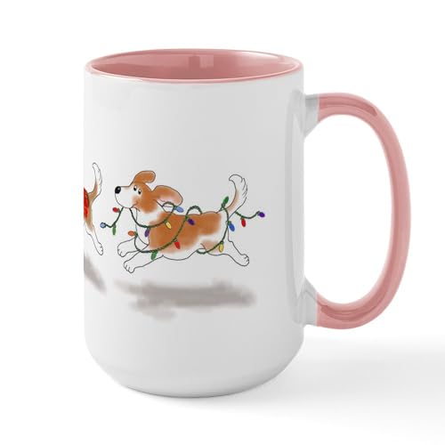 White/Pink Inside - Holiday Beagle Large Mug
