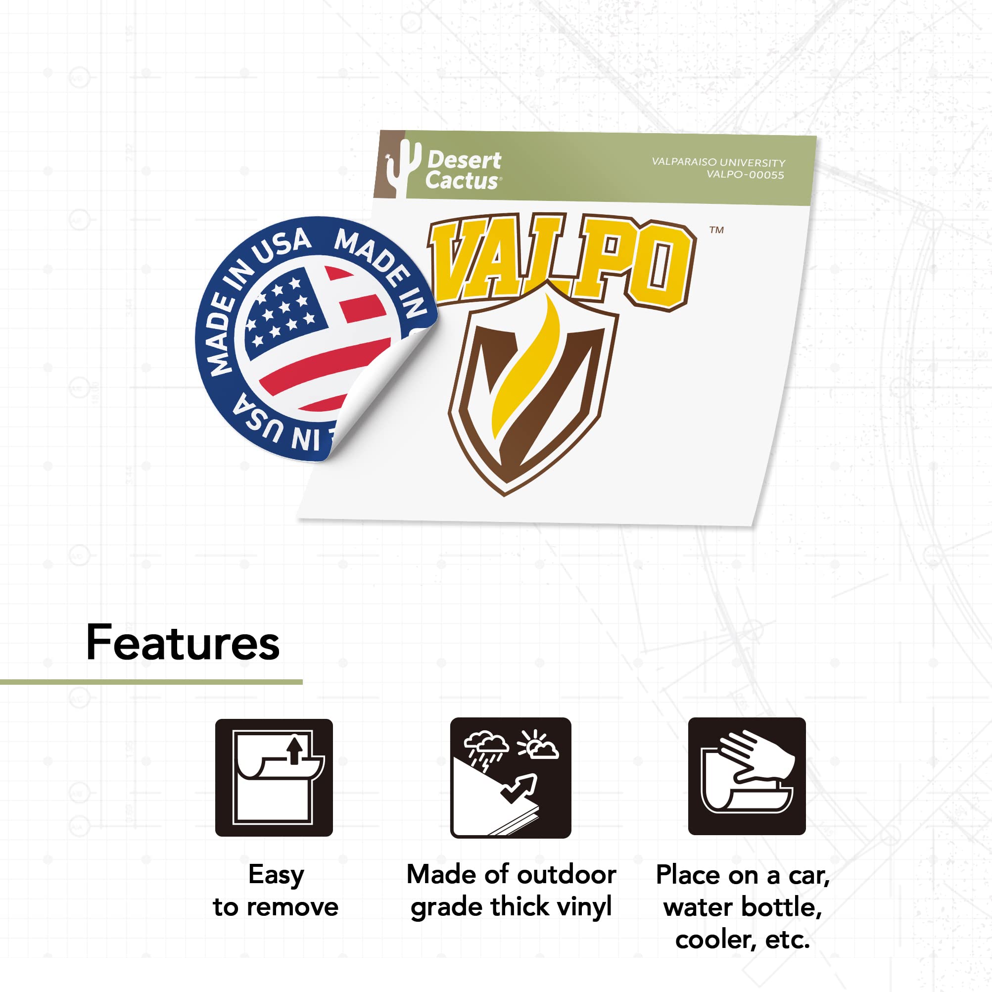 Valparaiso University VALPO Crusaders Vinyl Decal Sticker - Desert Cactus Design for Laptop, Water Bottle, Car & Scrapbook - Perfect for College Fans & Alumni Gifts (IND 00055)
