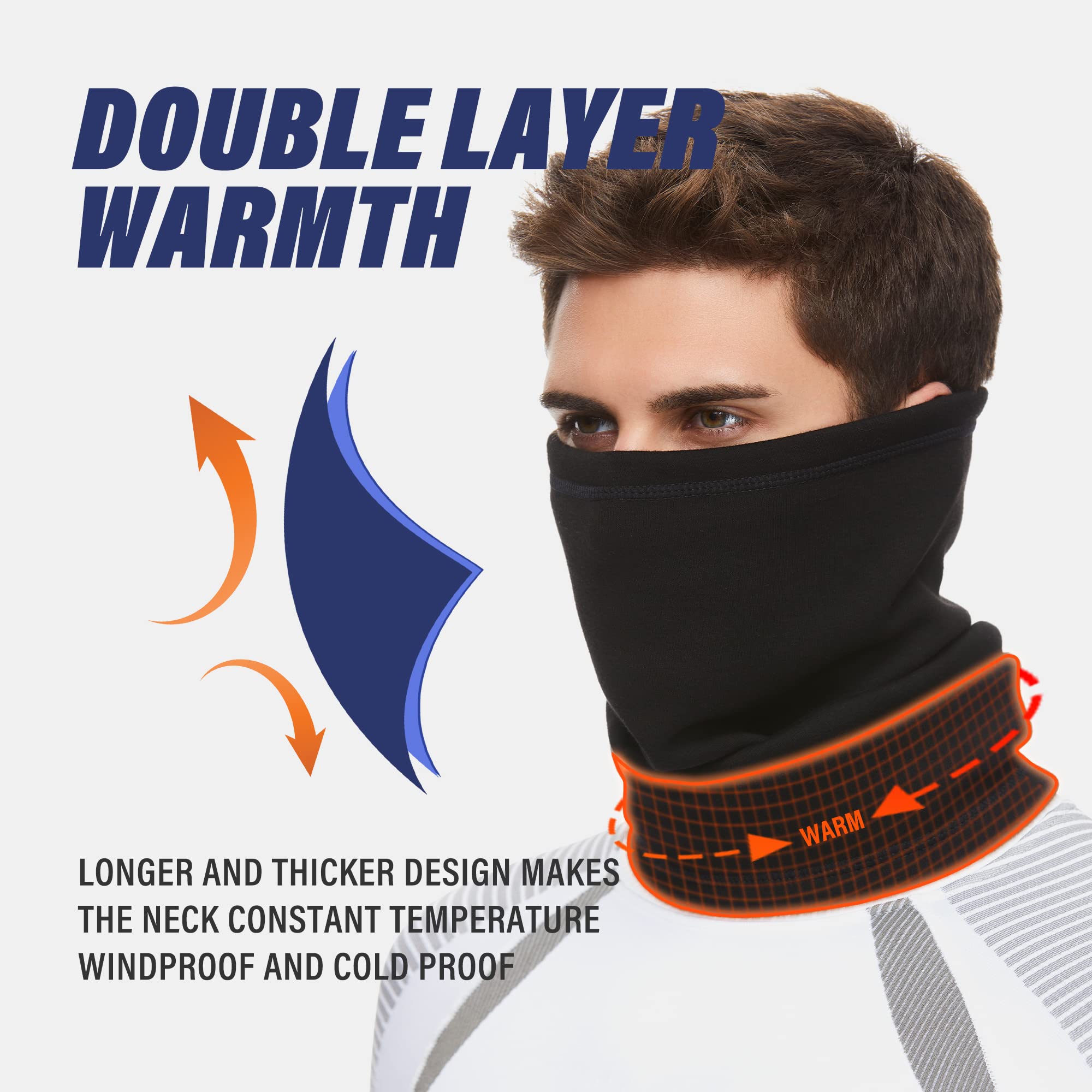 SUNMECI Fleece Neck Gaiter - Windproof Ski Scarf & Cold Weather Face Mask for Men Women - Perfect for Skiing, Snowboarding, Hiking & Winter Outdoor Activities