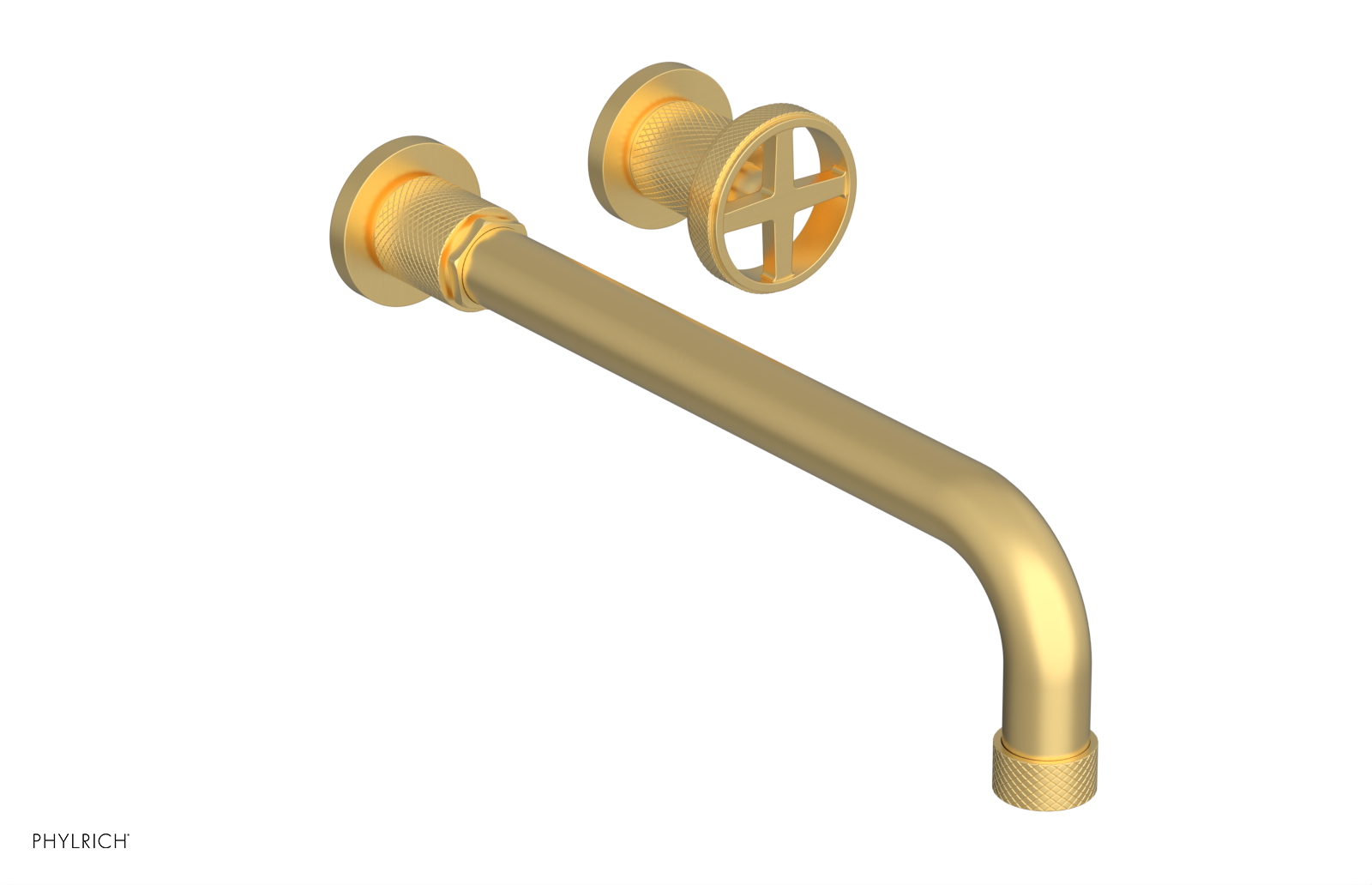 DUSTRIE Single Handle Wall Mounted Lavatory Faucet Set - 12 Inch Spout with Knurled Design (Model 371-15-12) - Perfect for Bathroom Sink, Powder Room, and Guest Bath Installation