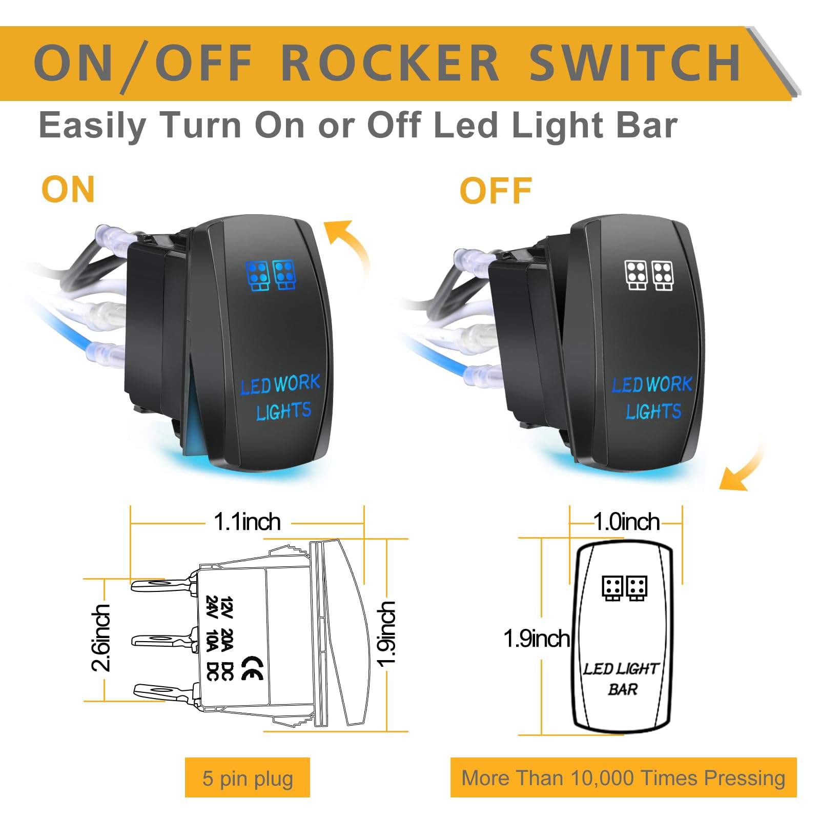 12V Fog Lights Wiring Harness Kit with 40A Relay & Fuse - On/Off Rocker Switch for LED Light Bar, Work Lights, Driving Lights - Heavy Duty Nylon Wire Harness for Trucks, UTVs, ATVs, Boats - Perfect for Off-Road, Marine & Work Lighting Applications