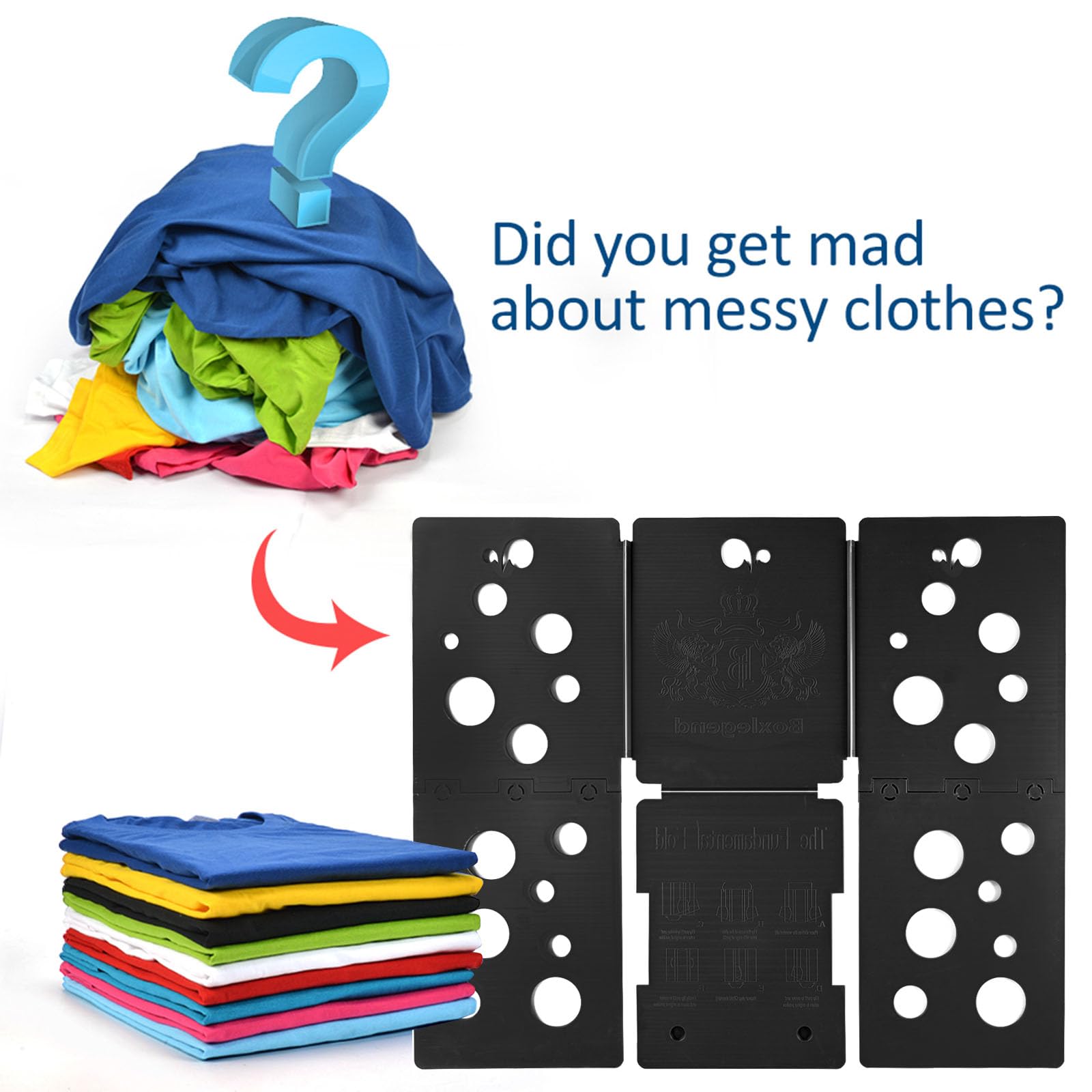 BoxLegend V5 Shirt Folder Board - Durable Plastic T-Shirt Folding Helper & Laundry Organizer for Clothes (Black) | Perfect for Home, Closet & Travel Organization