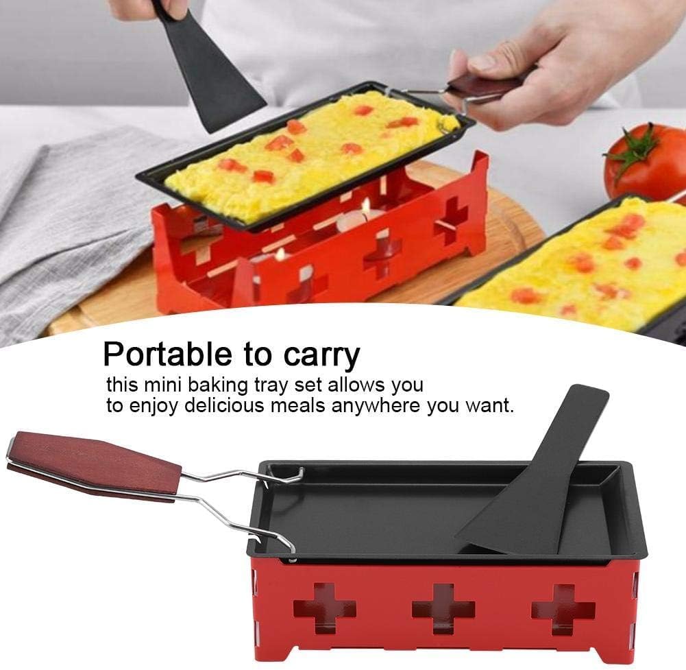 Portable Non-Stick Cheese Raclette Rotating Grill Set with Wooden Handle & Spatula - Perfect for Home Kitchen, Camping & Party Melting Cheese Dishes