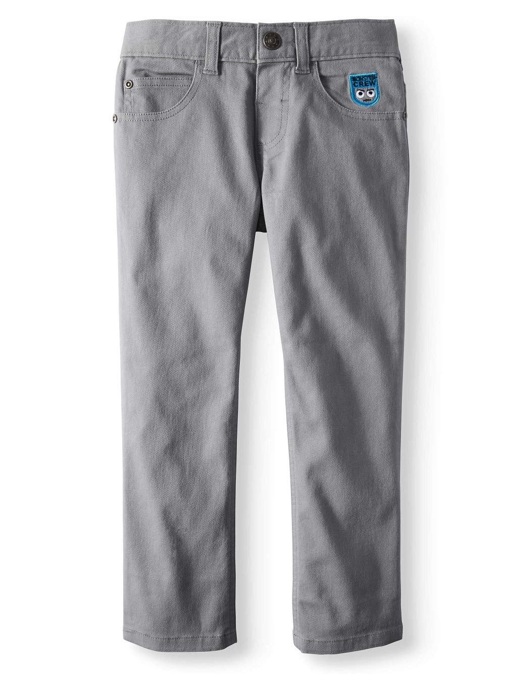 Garanimals Boys' Stretch Twill Monster Patch Crew Pants - Size 4 - Gray | Comfortable Casual Pants for Playtime & School