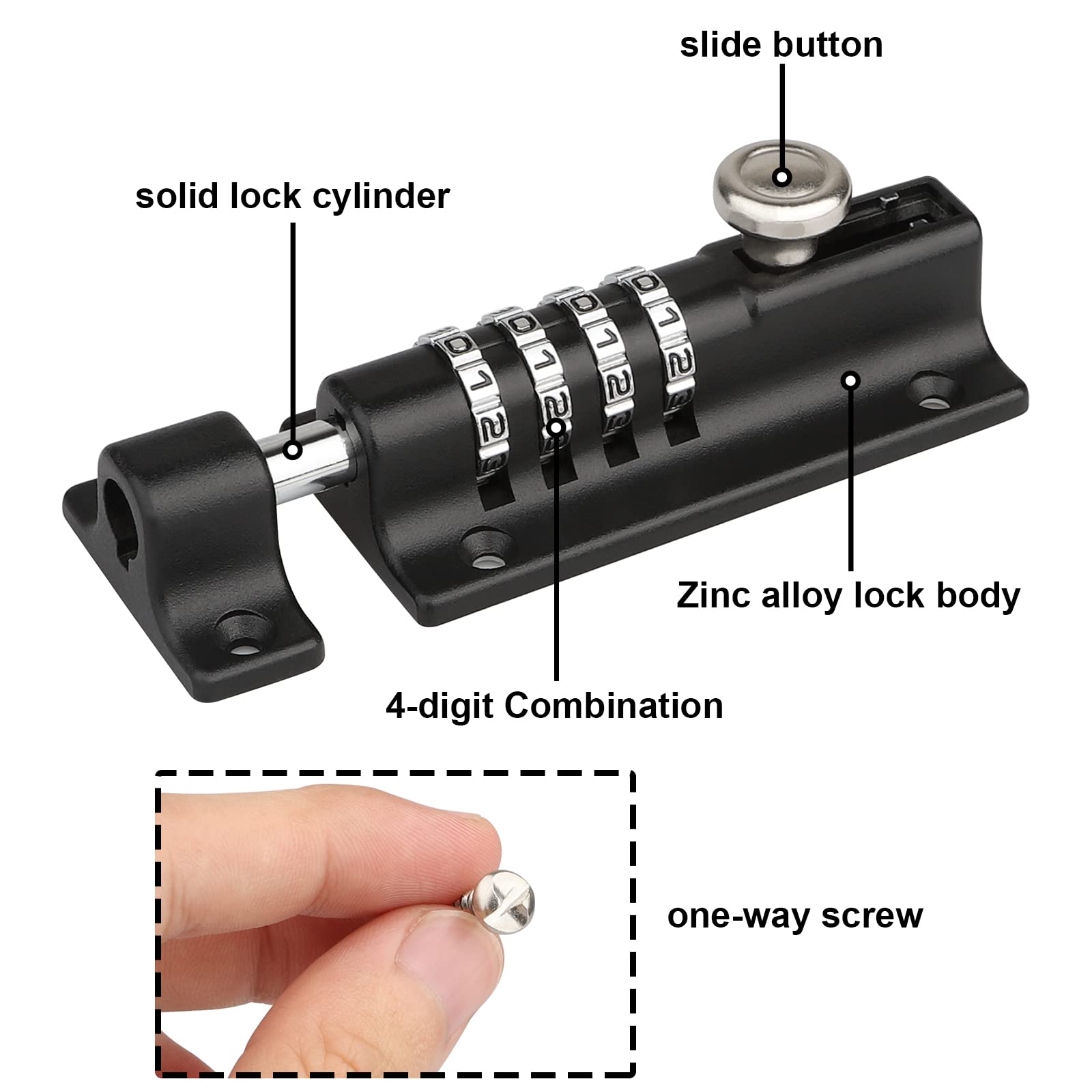 Spopal 4-Digit Combination Backyard Door Lock - 120mm Weatherproof Keyless Gate Lock, Resettable Solid Zinc Alloy Bolt Lock for Wooden Fence & Outdoor Shed | Secure Your Garden, Patio & Storage Areas