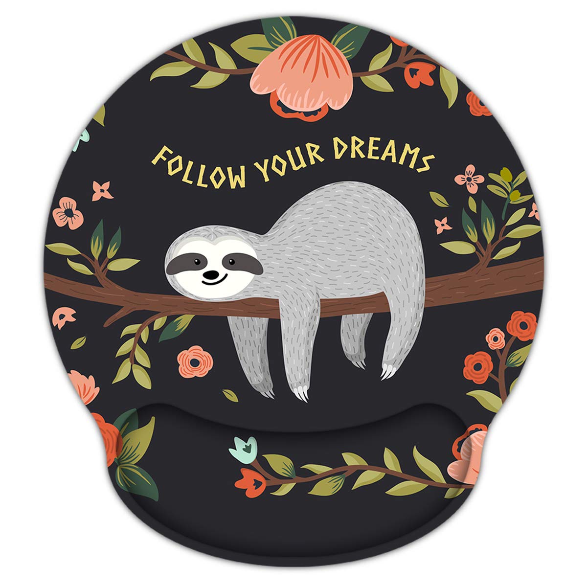 ToLuLu Ergonomic Gel Mouse Pad with Wrist Rest - Non-Slip Rubber Base & Memory Foam for Pain Relief - Perfect for Office, Gaming & Home Computer Use - Cute Sloth Design (Black)