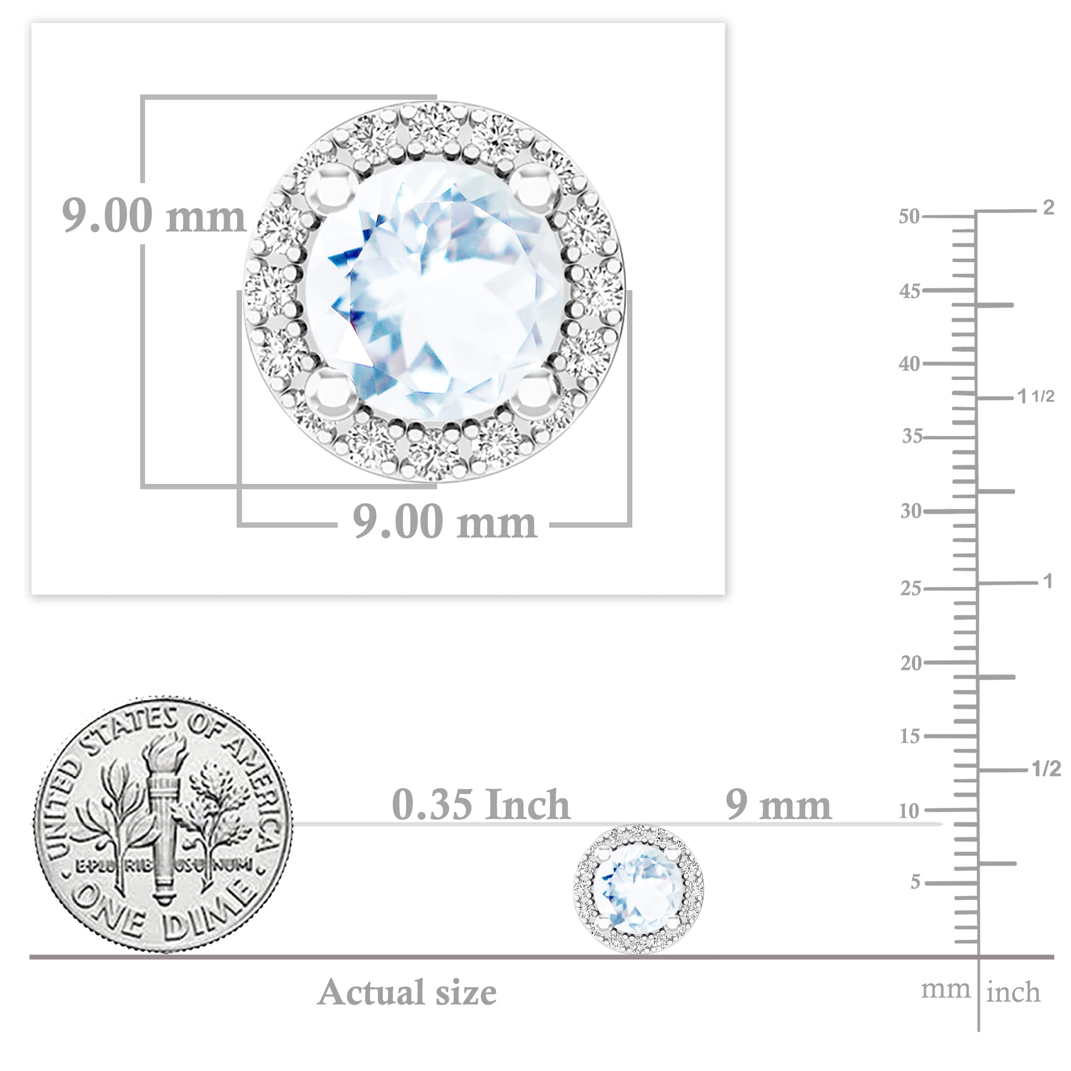 Dazzlingrock 6mm Round Gemstone Stud Earrings for Women - White Diamond Halo, Screw Back, Solid White Gold | Perfect for Weddings, Parties & Special Occasions