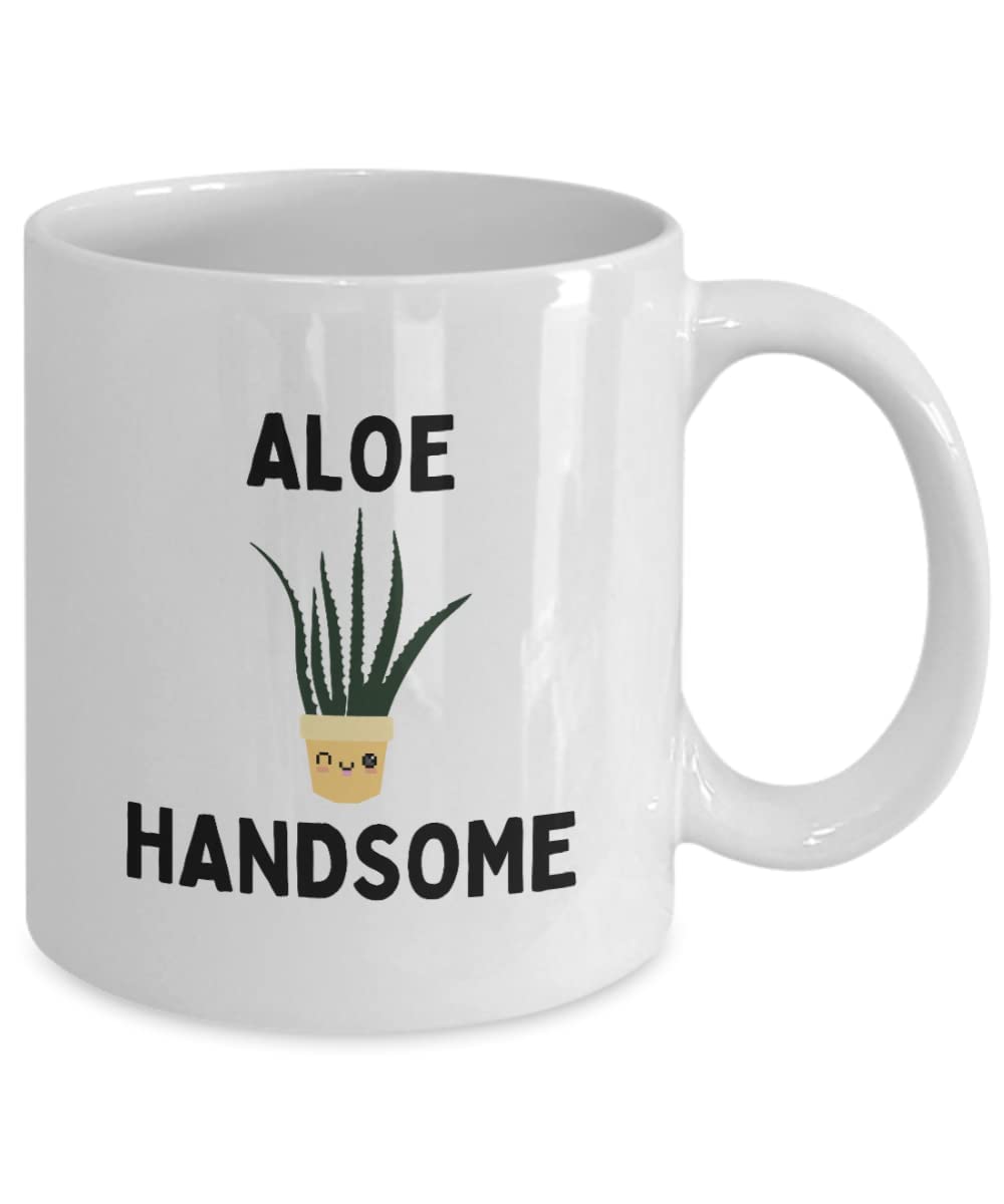 11oz White Aloe Handsome Mug - Ceramic Coffee & Tea Cup for Plant Lovers, Gardeners, Green Thumbs - Perfect Gift for Birthday, Thanksgiving & Friends - Funny Houseplant Collector Gift for Home & Office Use
