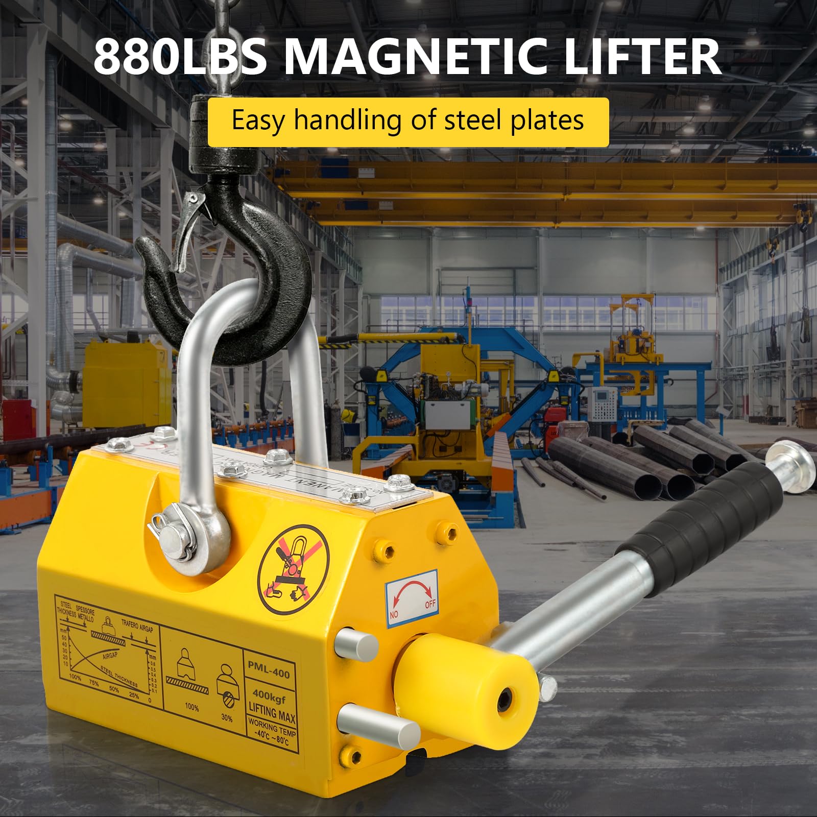 Garvee 880Lbs Heavy Duty Magnetic Lifter - Permanent Lifting Magnet for Steel Plates, Boards & Round Bars with 2.5 Safety Factor | Ideal for Construction, Metalworking & Industrial Material Handling