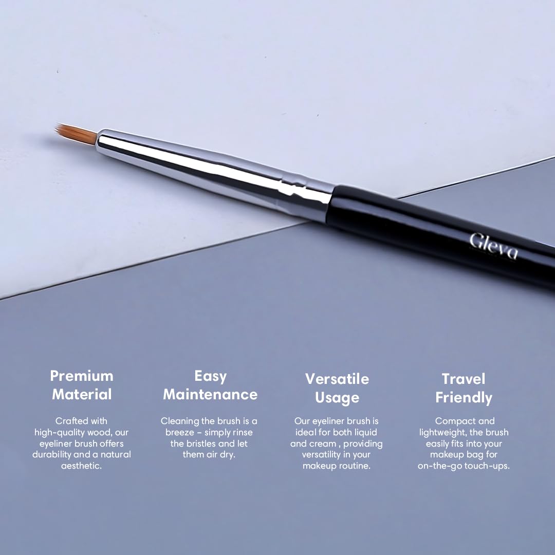 Gleva Professional Eyeliner Brush - Ultra Fine Synthetic Bristles for Liquid, Gel & Powder Eyeliners - Perfect for Winged Liner & Precise Makeup Application - Ideal for Smokey Eyes, Cat Eyes & Everyday Makeup Looks
