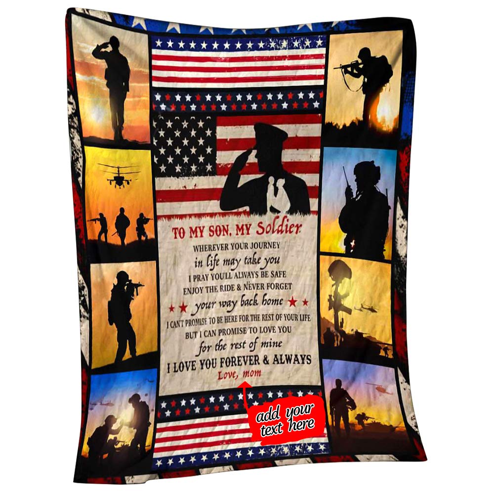 Personalized Custom Fleece Throw Blanket for Son - Military Soldier Journey Gift from Mom - Yellow, 3XL (59.1