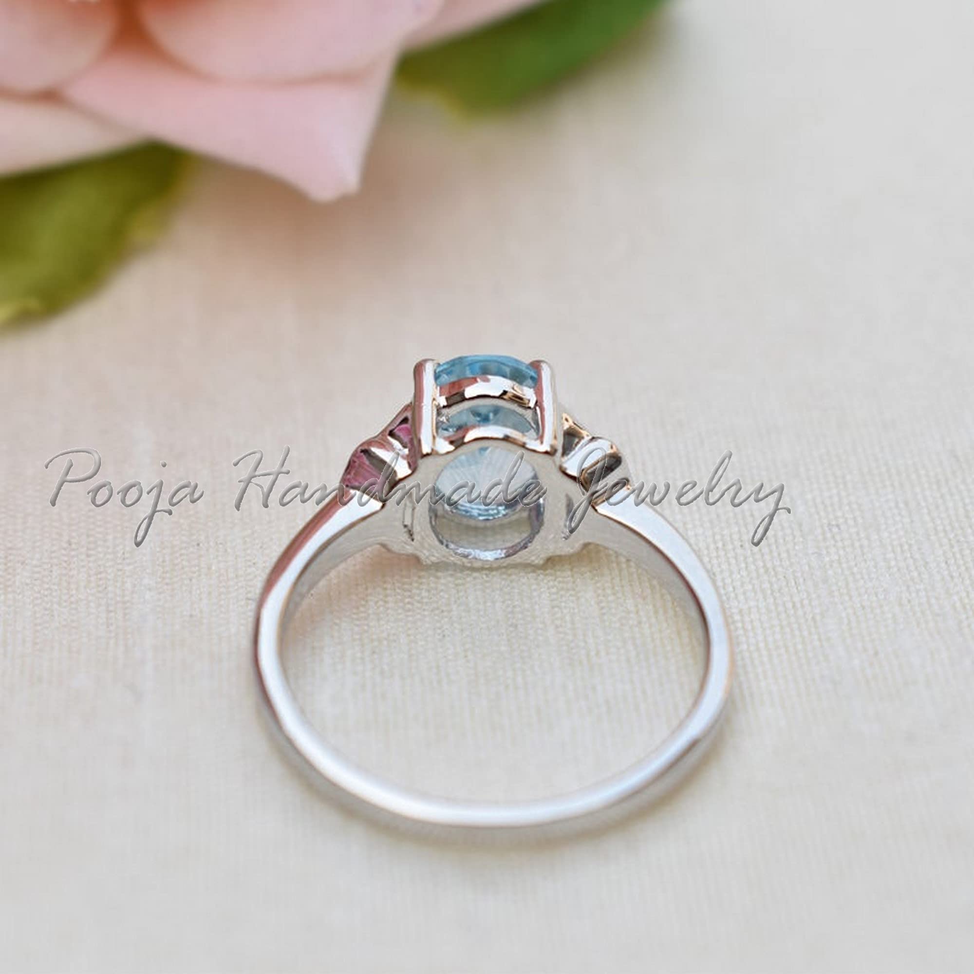 Sky Blue Topaz Ring for Women - 925 Sterling Silver Oval Gemstone Ring, Elegant Dainty Statement Ring for Engagement, Proposal, Promise Gift, Everyday Wear & Special Occasions