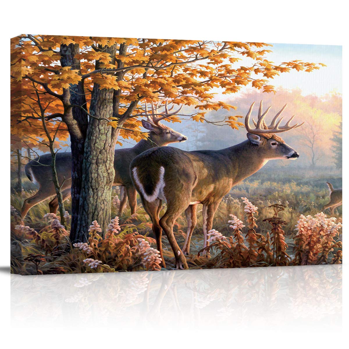 Antlers Decor Oil Painting - Modern Canvas Artwork for Bedroom & Living Room Wall Decor, 16x12 Inch Frameless Deer in Autumn Forest Scene - Perfect for Rustic Cabin, Lodge or Nature-Themed Home Interiors