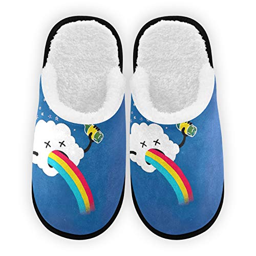 Comfortable Cotton Travel Slippers for Women & Men - Washable Home Hotel Office Airplane Slippers - Soft Rainbow Cloud Design - Perfect for Guests, Travel & Relaxation