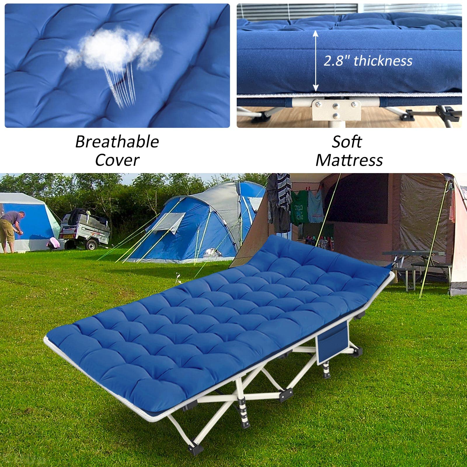 2 Pack Heavy Duty Camping Cot with Comfortable Mattress - Portable Folding Sleeping Bed for Adults, Includes Carry Bag - Perfect for Outdoor Camping, Backpacking, Hiking & Beach Trips