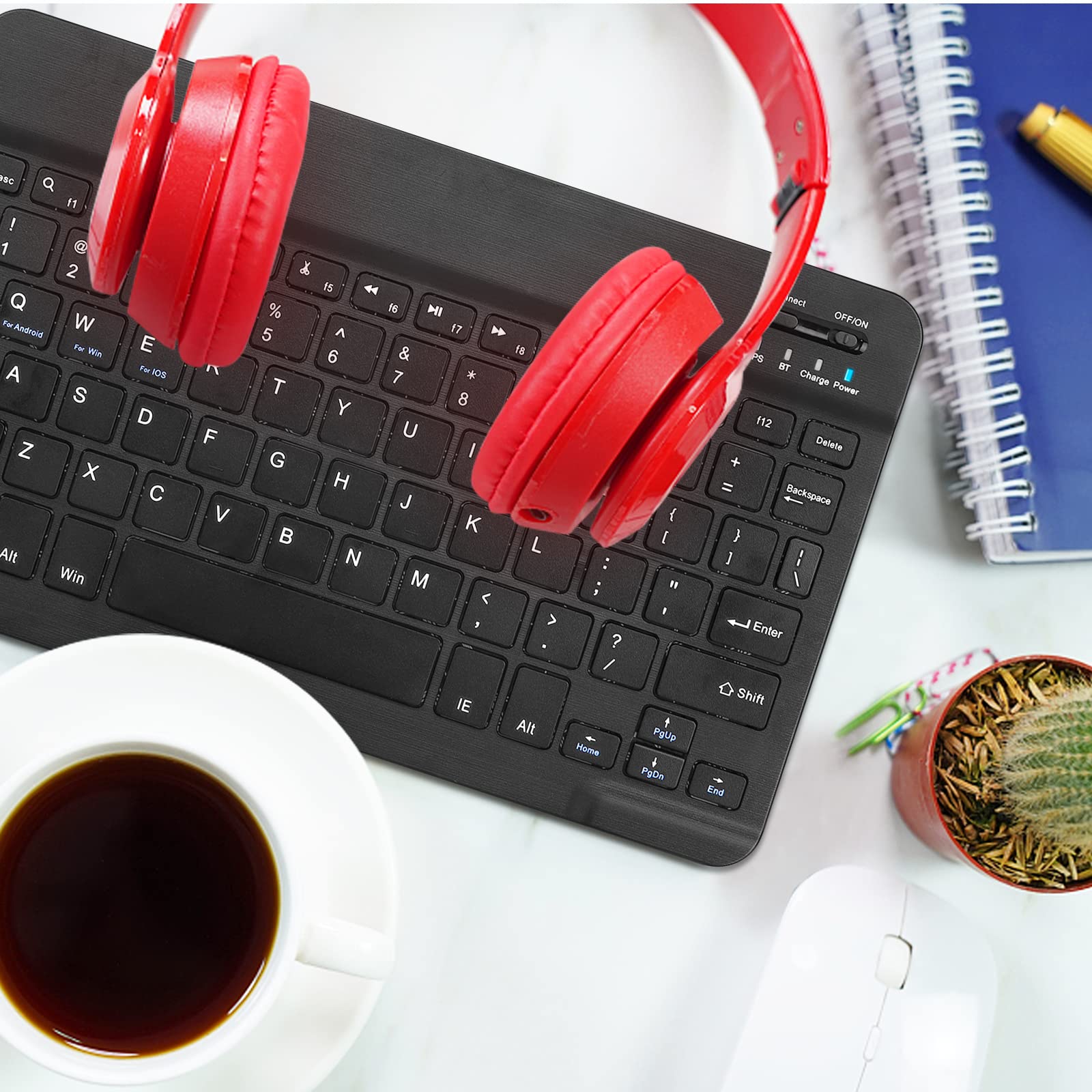 Ultra-Slim Bluetooth Rechargeable Wireless Keyboard - Compatible with Xiaomi Redmi K40, iPad, iPhone, Android Tablets, Smartphones & Windows PC - Onyx Black - Perfect for Office, Home & Travel Use