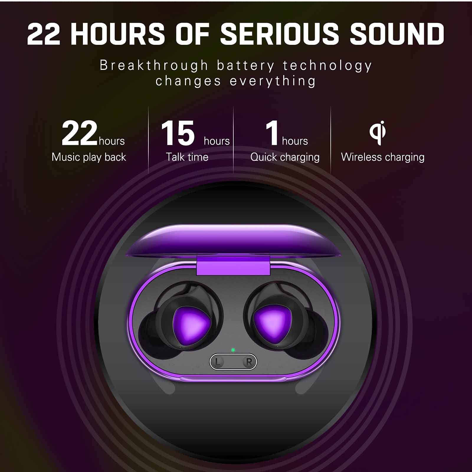 Urbanx Street Buds Plus True Wireless Bluetooth Earbuds - Noise Isolating in-Ear Headphones for Samsung Galaxy Note Pro 12.2 LTE - Purple (US Version with Warranty) | Perfect for Commuting, Workouts & Travel