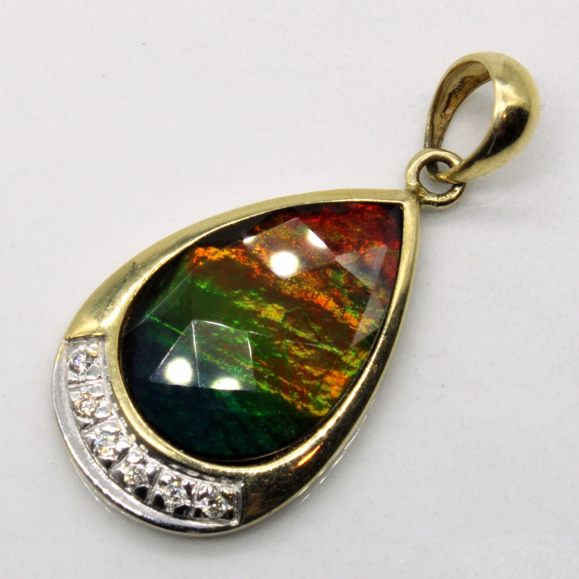 1.40ct Ammolite & 0.03ct Diamond Pendant Necklace - Natural Iridescent Gemstone Jewelry for Women - Perfect Gift for Birthday, Anniversary & Special Occasions