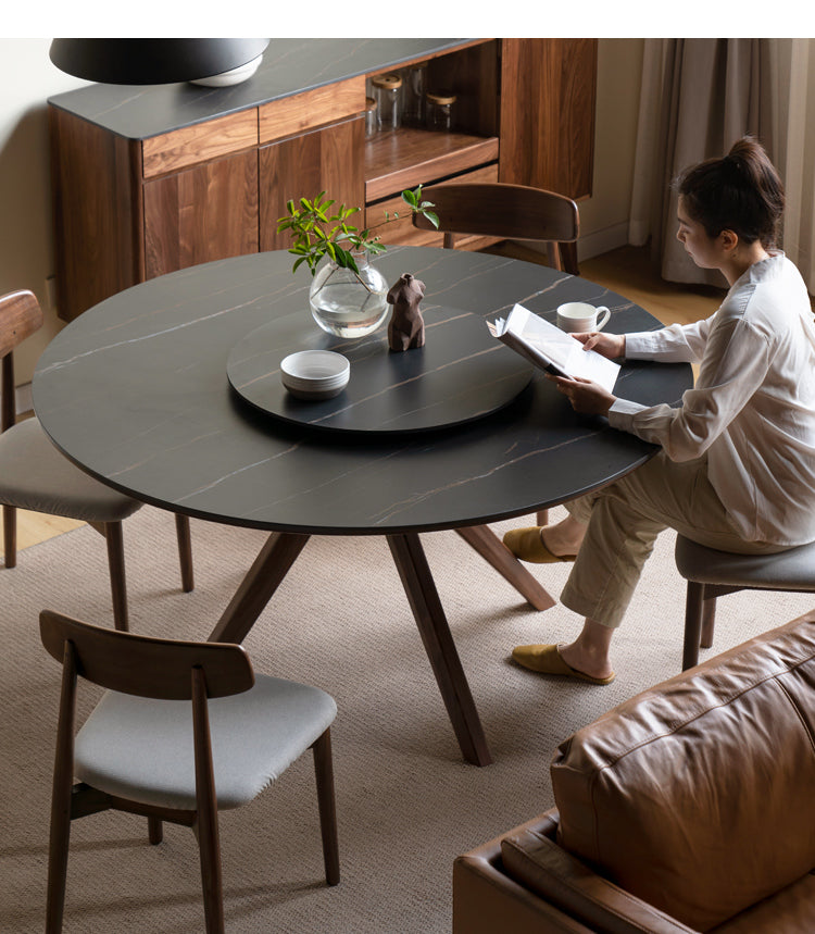 Premium Black Walnut Solid Wood Round Dining Table - 42 Inch Natural Wooden Kitchen Table for 4-6 People - Perfect for Family Dinners, Kitchen Islands & Dining Rooms