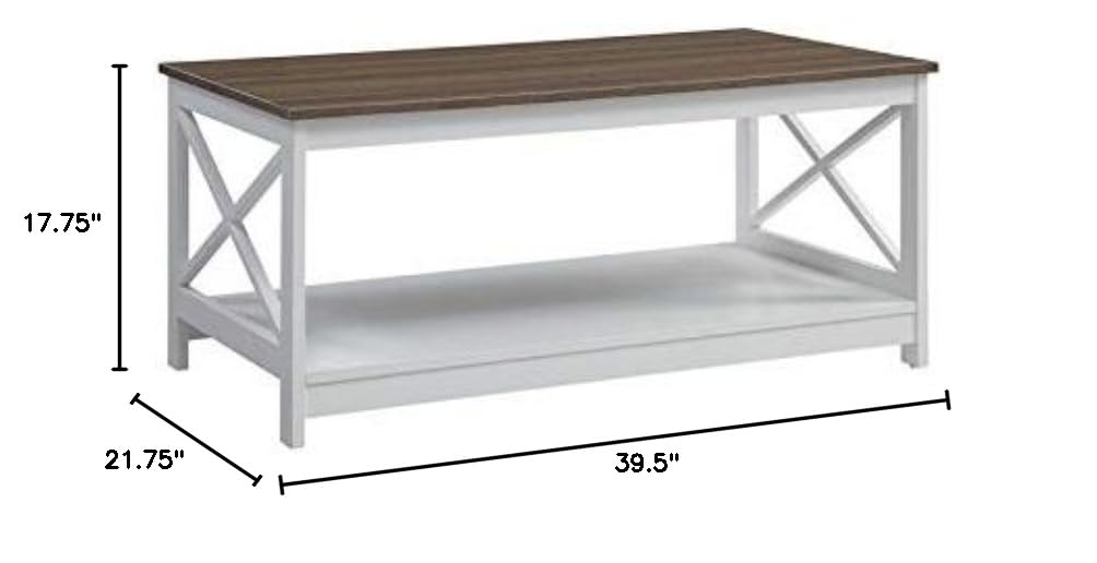 Pemberly Row White & Driftwood Brown Wood Coffee Table - Modern Living Room Furniture for Home Decor & Entertaining