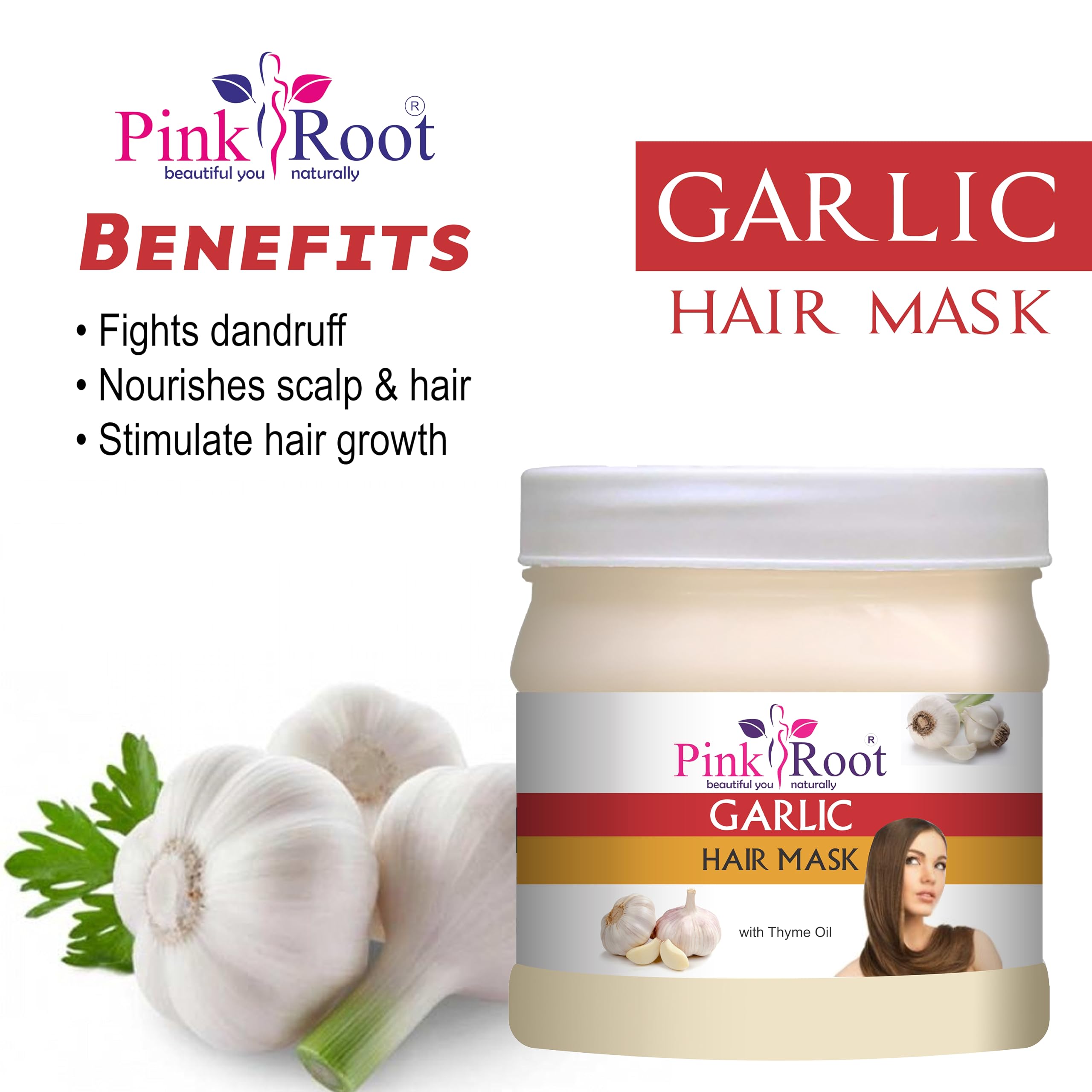 Organic Pink Root Almond Cream & Garlic Hair Mask Set - 500gm Each - Natural Hair Growth Treatment for Dry, Damaged Hair - Perfect for Home Spa & Hair Care Routine