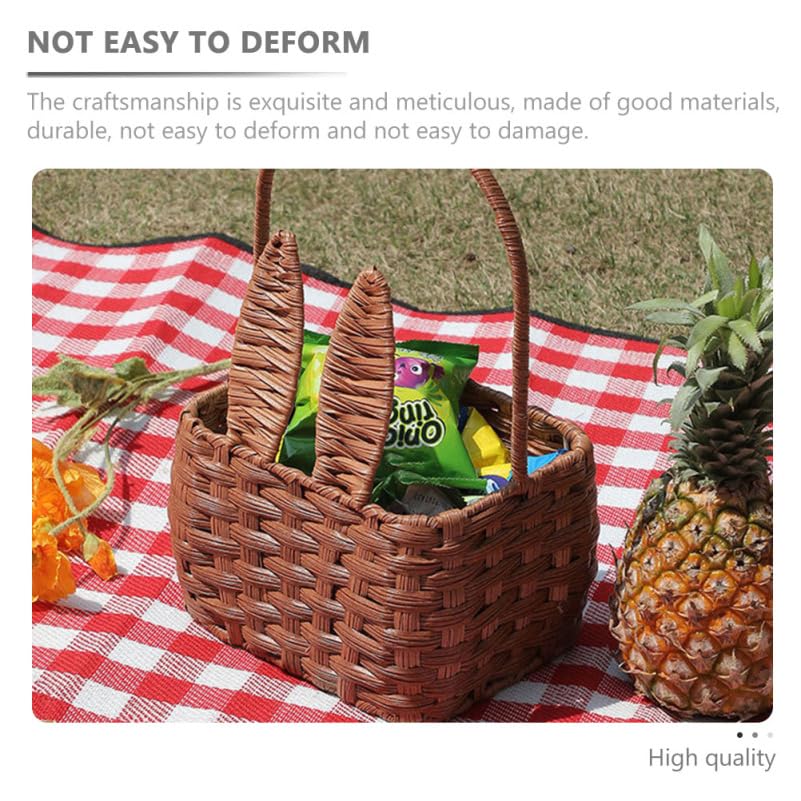 Cabilock Wicker Woven Basket with Handles - Bunny Ear Shape Rattan Seagrass Storage Organizer for Picnic, Easter, Christmas Decor - Perfect for Home, Wall Decor, Flower Arrangement & Gift Giving