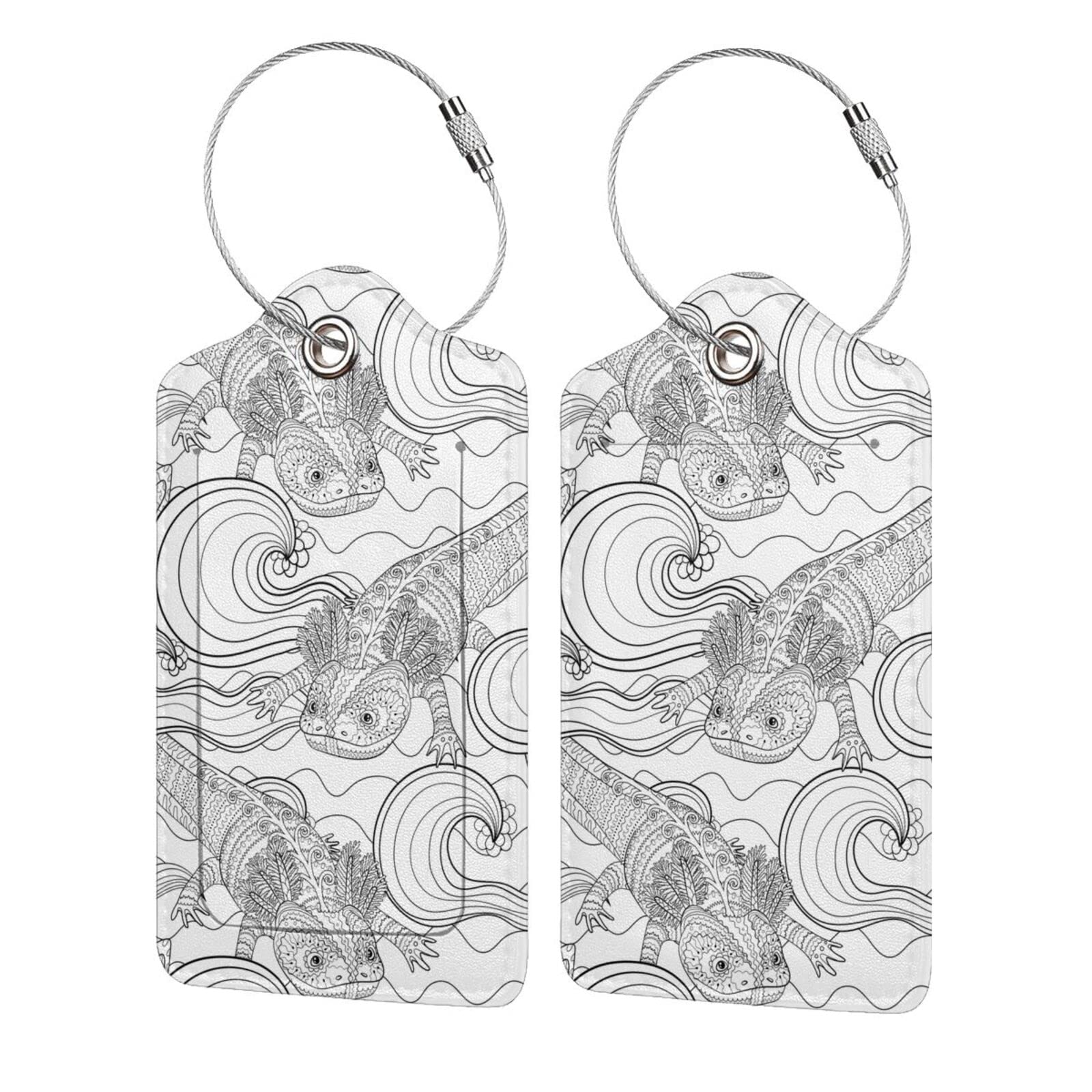2 Pack Cute Axolotl Luggage Tags with ID Card Holder - PU Leather Suitcase Tags for Travel Backpacks, Bags & Suitcases | Perfect for Airport Identification, Vacation Trips & Lost Baggage Prevention