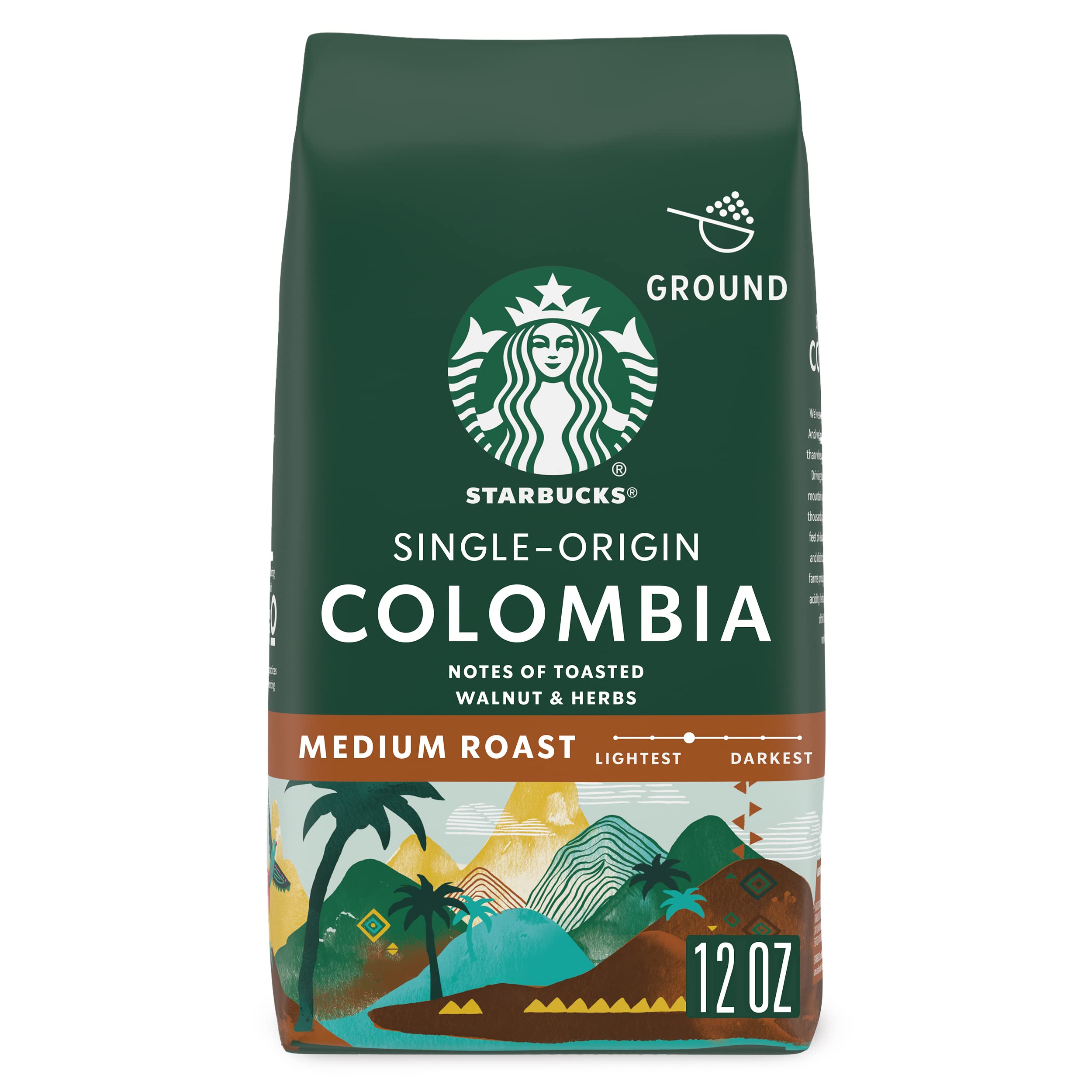 Starbucks Colombia Medium Roast Ground Coffee - 100% Arabica, 12 oz Bag - Perfect for Home Brewing, Office Use & Gifts
