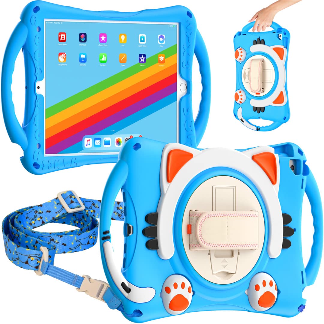 Shockproof Silicone Kids iPad Case with Stand & Handle Grip - Compatible with iPad 9/8/7th Gen 10.2