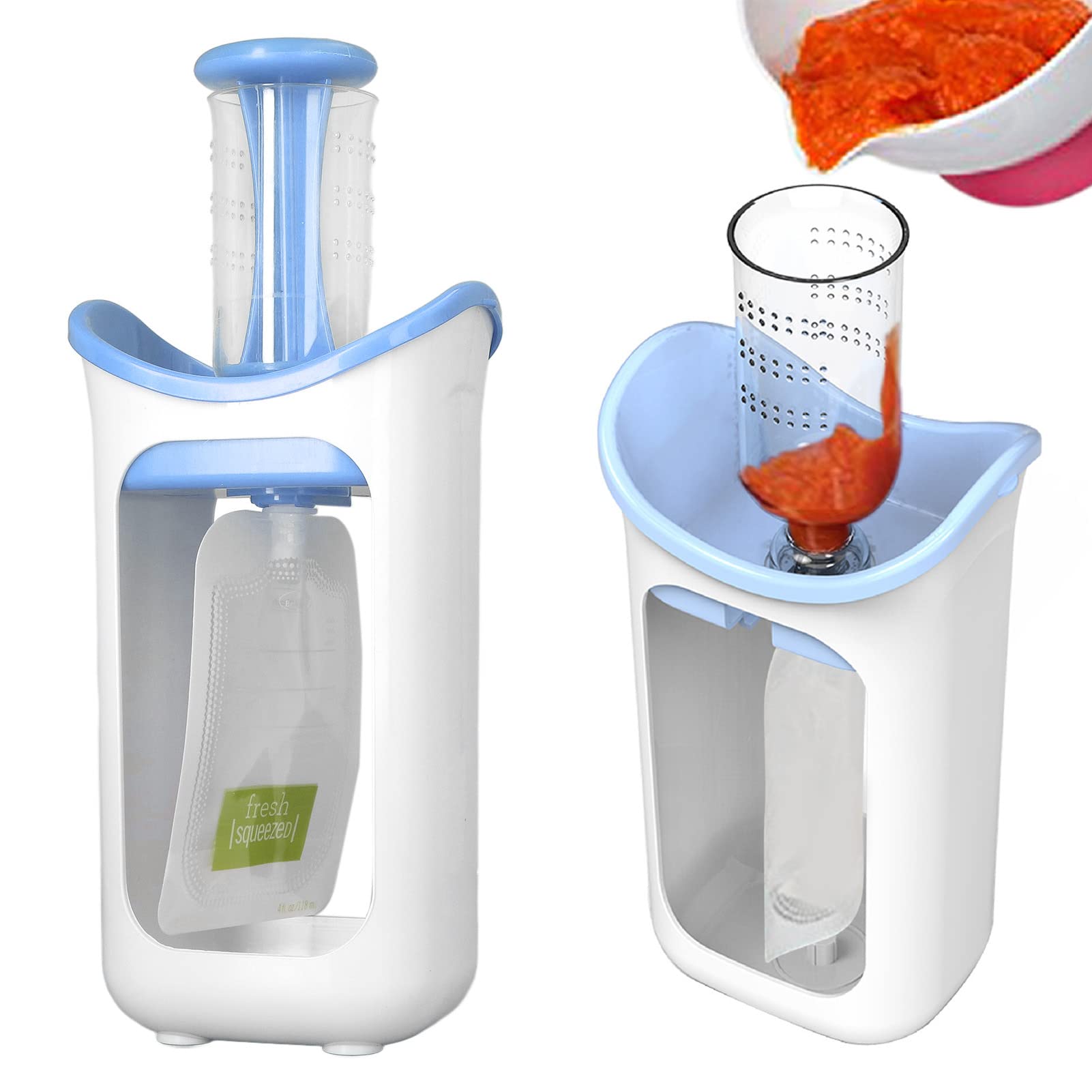 Baby Food Squeeze Station - Reusable Pouch Filler for Homemade Purees | 10 BPA-Free Squeeze Bags Included | Perfect for Making Fresh Fruit Purees, Yogurt & Baby Food at Home - Ideal for Busy Parents & Healthy Snacks On-The-Go (Blue)
