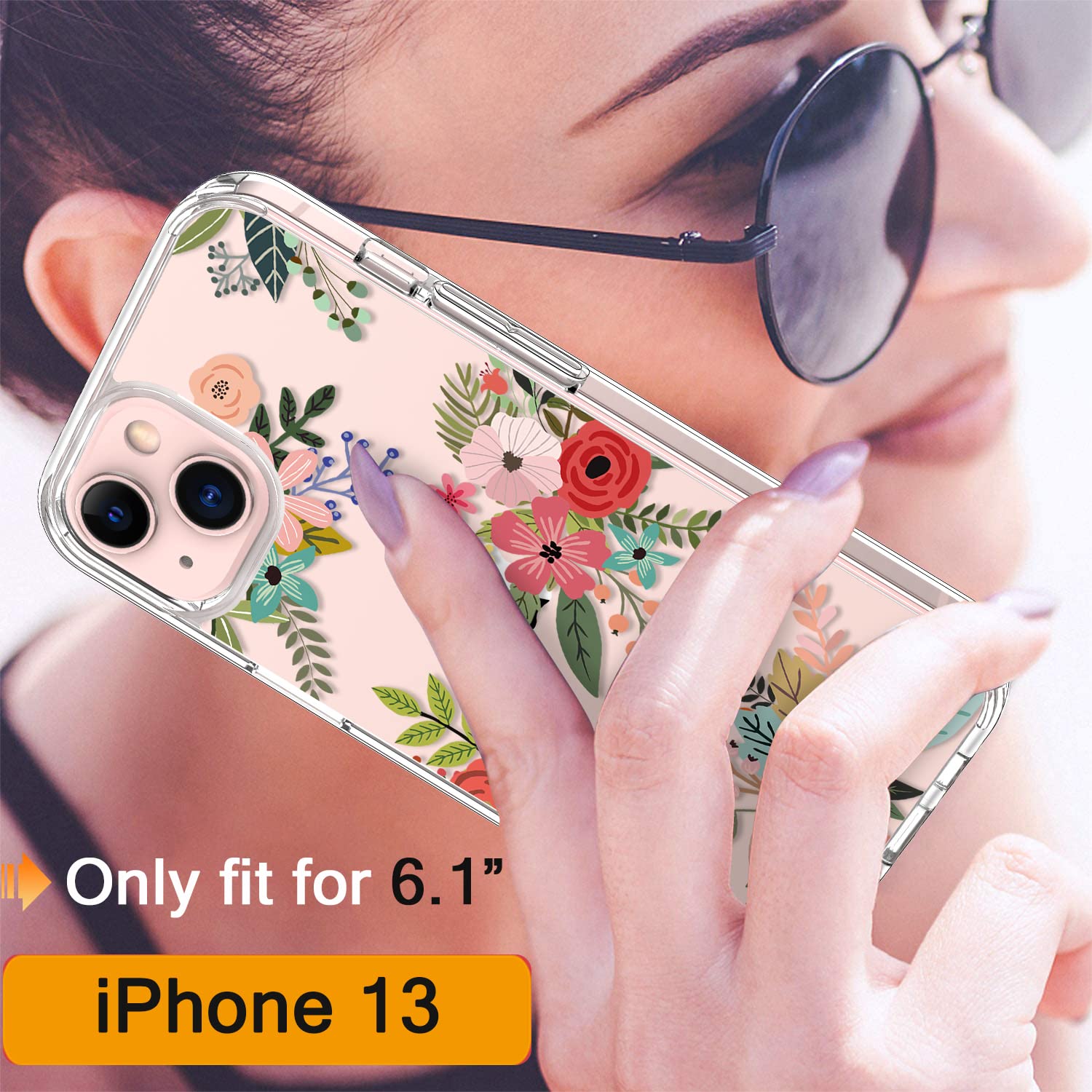 GiiKa iPhone 13 Case with Screen Protector - Clear Full Body Protective Floral Design Shockproof Hard Case with TPU Bumper Cover for Women & Girls | Perfect for Everyday Use, Work, School & Travel