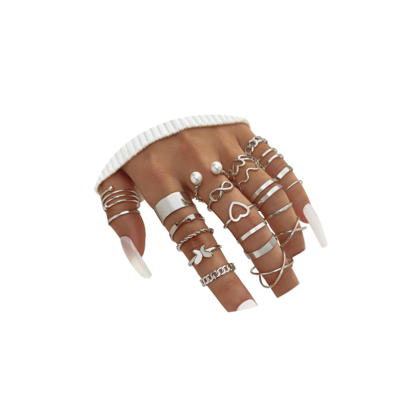 GYRMMUE 22Pcs Knuckle Rings Set for Women - Boho Stackable Joint Rings with Butterfly, Pearl & Heart Designs - Vintage Adjustable Statement Finger Rings Jewelry Set for Party, Wedding & Everyday Wear