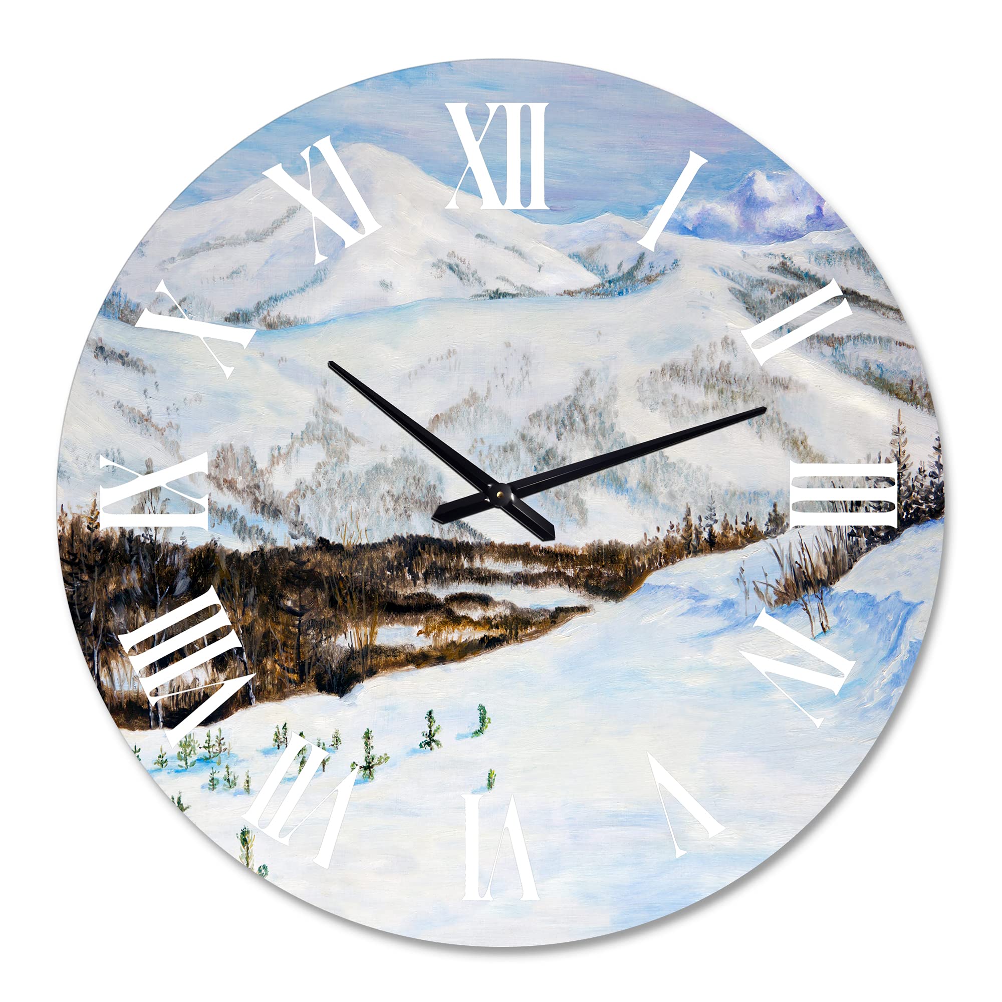 DesignQ Traditional Wall Clock - Winter Landscape with Snow-Capped Mountains - Large Nature-Themed Wall Clock for Bedroom, Living Room & Office Decor - Perfect for Home, Office & Gift Giving