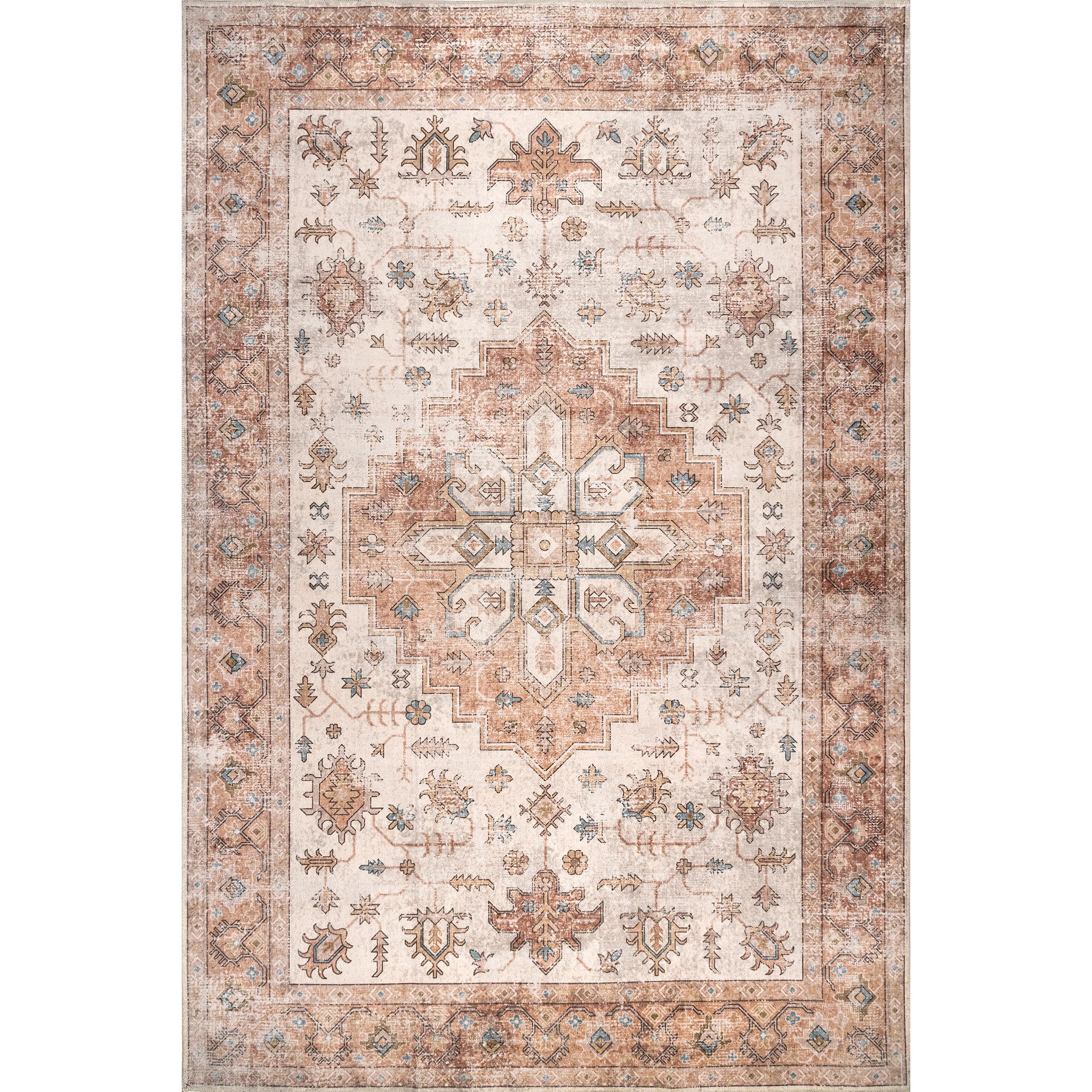 nuLOOM 6' x 9' Machine Washable Stain-Resistant Area Rug with Non-Slip Backing - Low Profile Soft Indoor Rug for Living Room, Bedroom & Dining Room - Dawson Peach - Perfect for High Traffic Areas & Pet-Friendly Homes