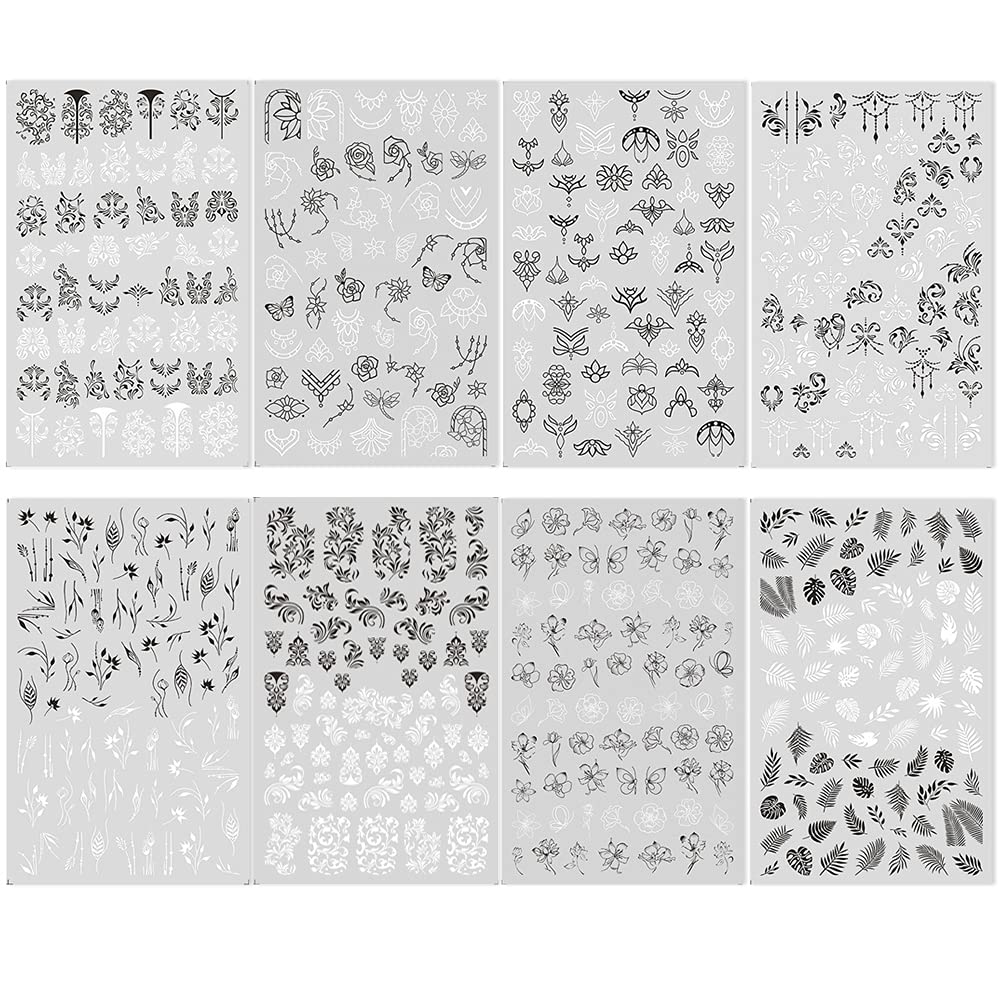 3D Self-Adhesive Nail Stickers - Black & White Floral Vine Leaf Nail Art Decals for Girls, DIY Nail Design Decorations | Perfect for Nail Salons, Home Manicures & Party Nail Art
